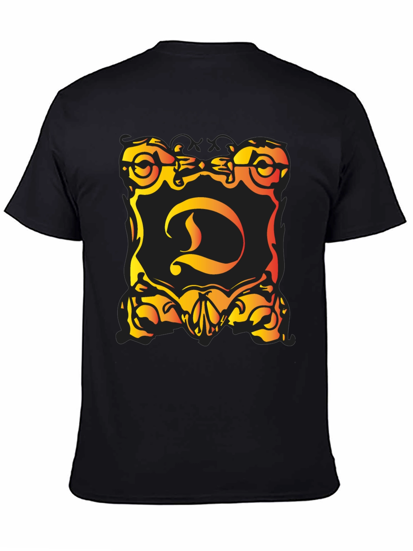 Ornate Letter D Shield Graphic Black T-Shirt