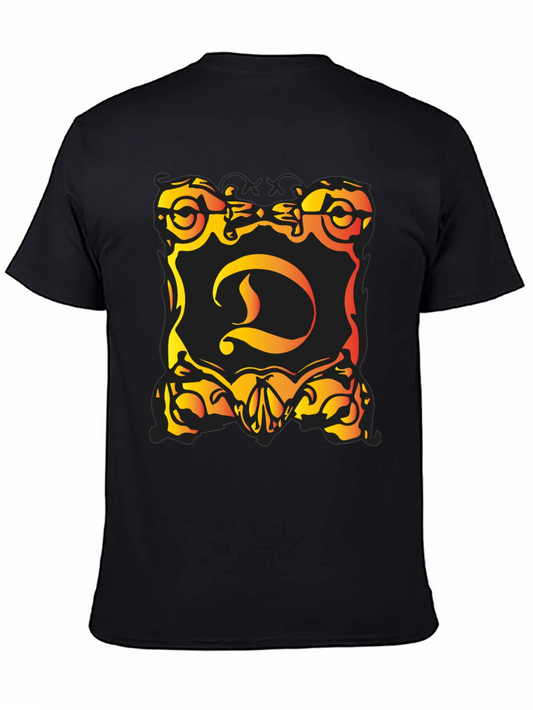 Ornate Letter D Shield Graphic Black T-Shirt