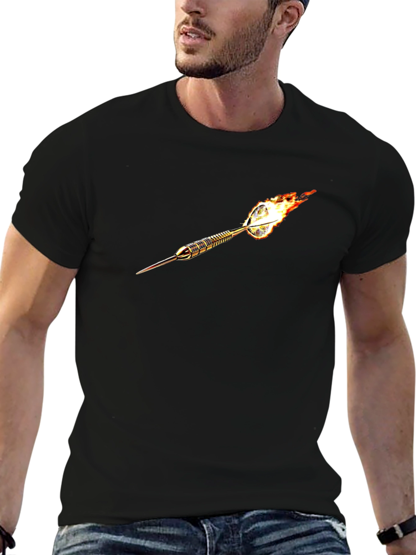 Flaming Dart Graphic Tee - Cool Black T-Shirt