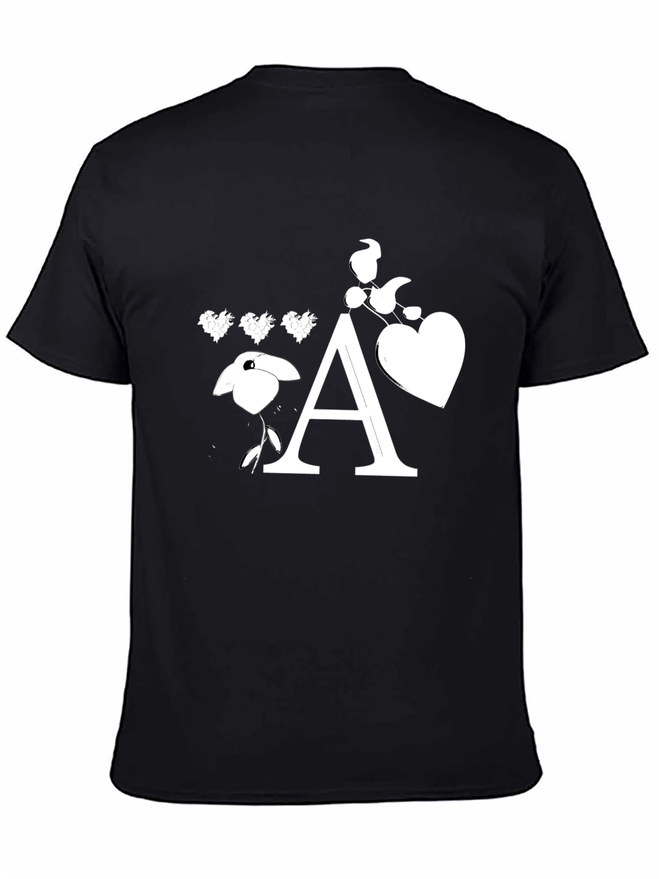 Black T-Shirt with Floral Letter A Design