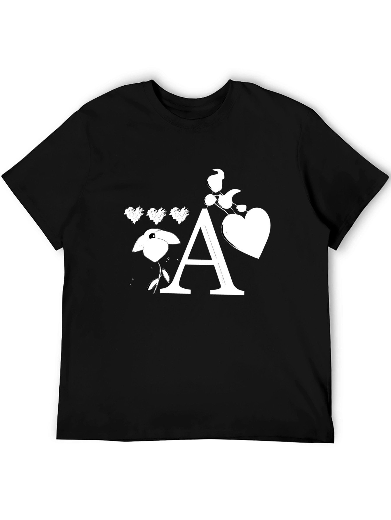 Black T-Shirt with Floral Letter A Design