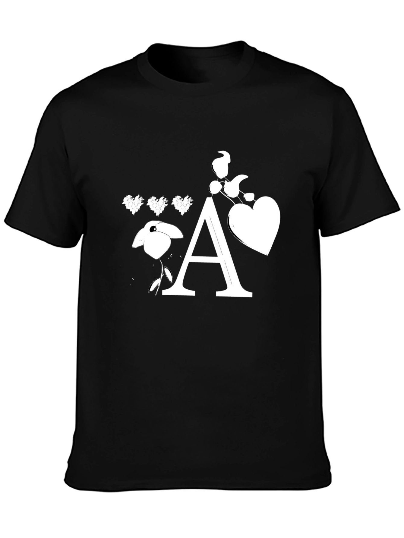 Black T-Shirt with Floral Letter A Design