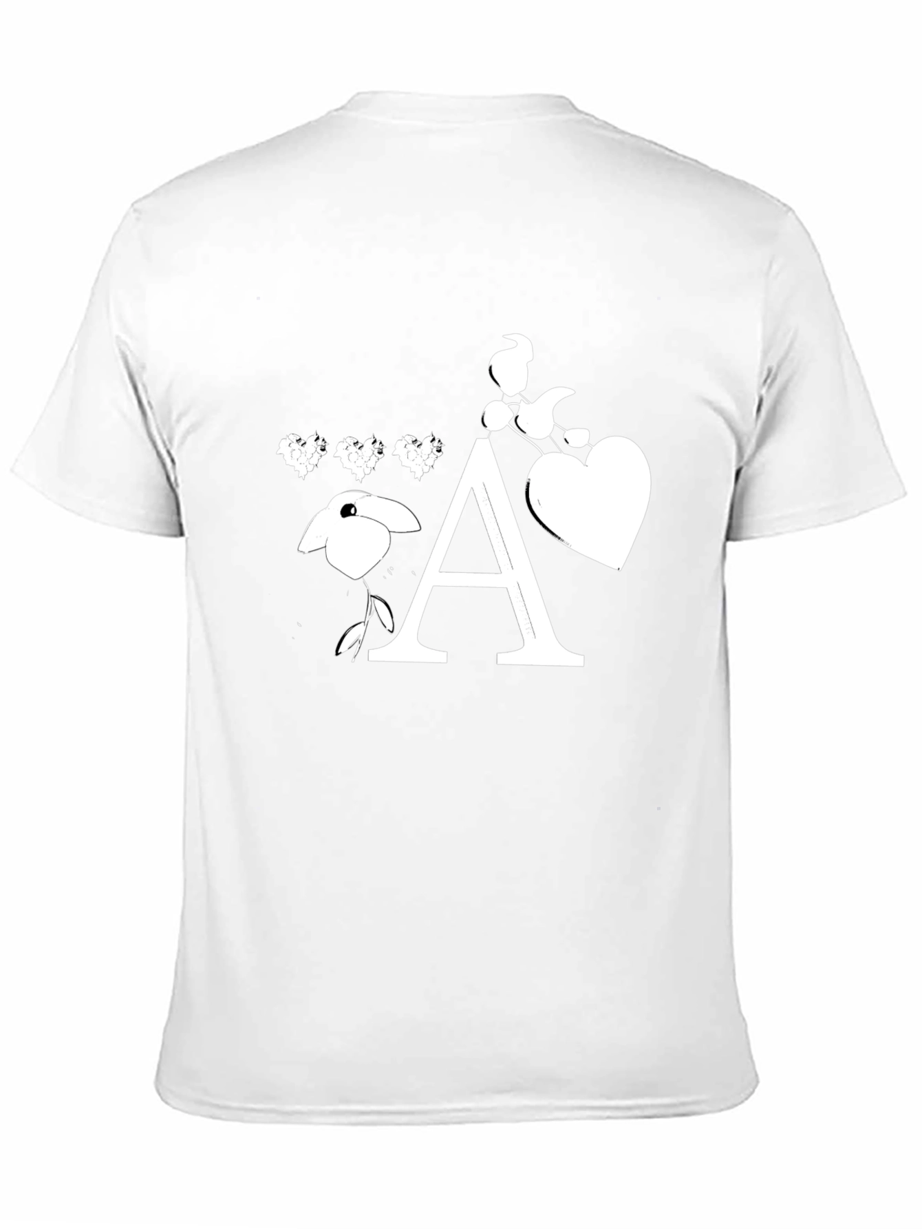 Black T-Shirt with Floral Letter A Design