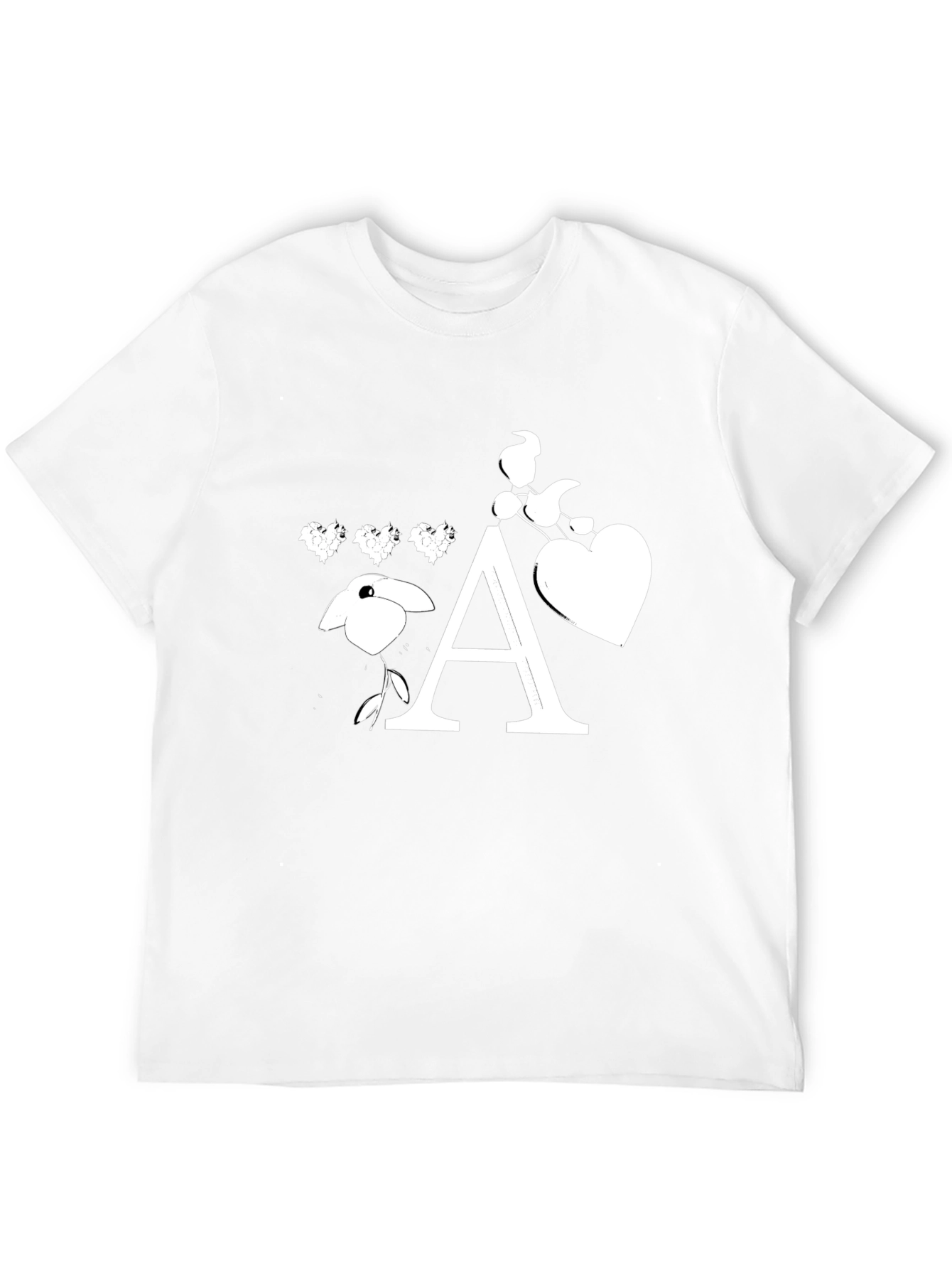 Black T-Shirt with Floral Letter A Design