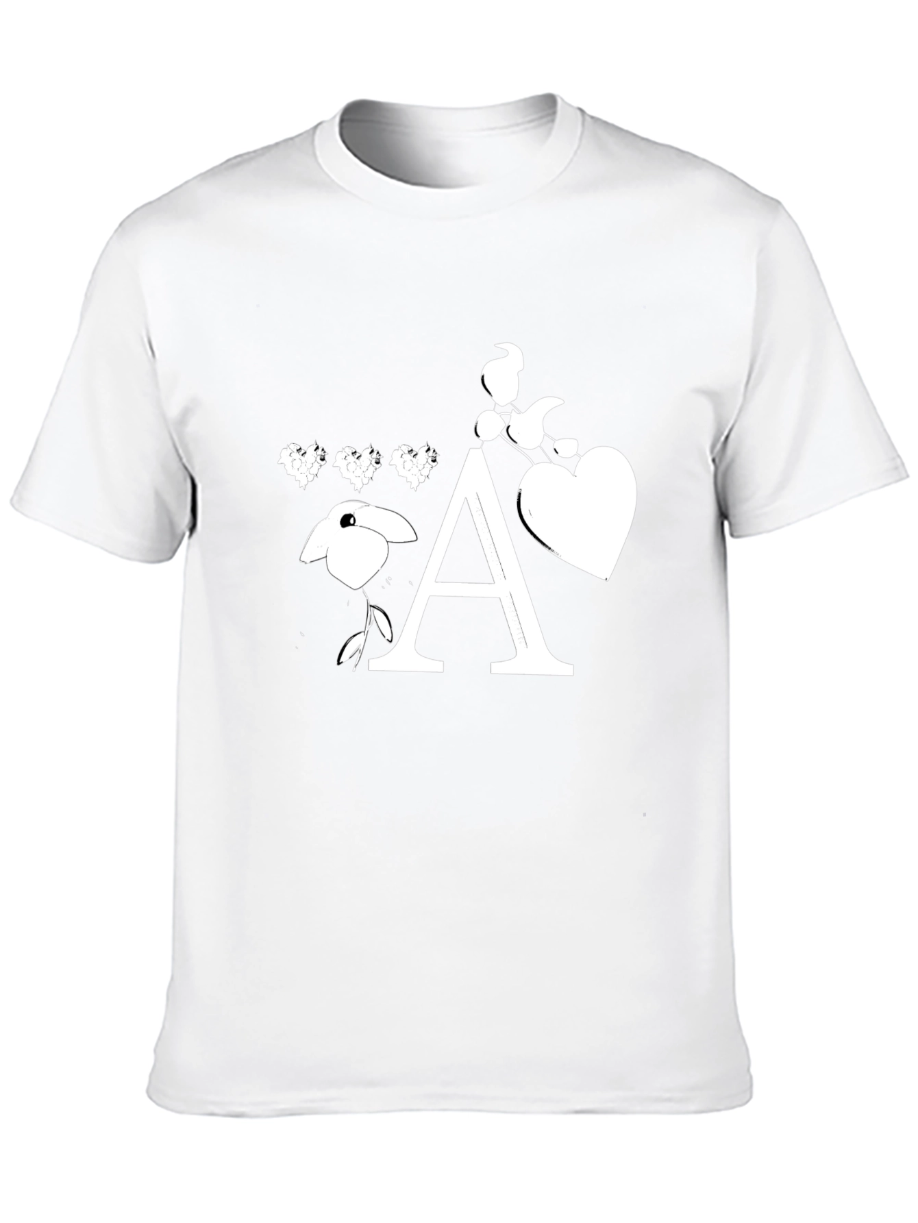 Black T-Shirt with Floral Letter A Design