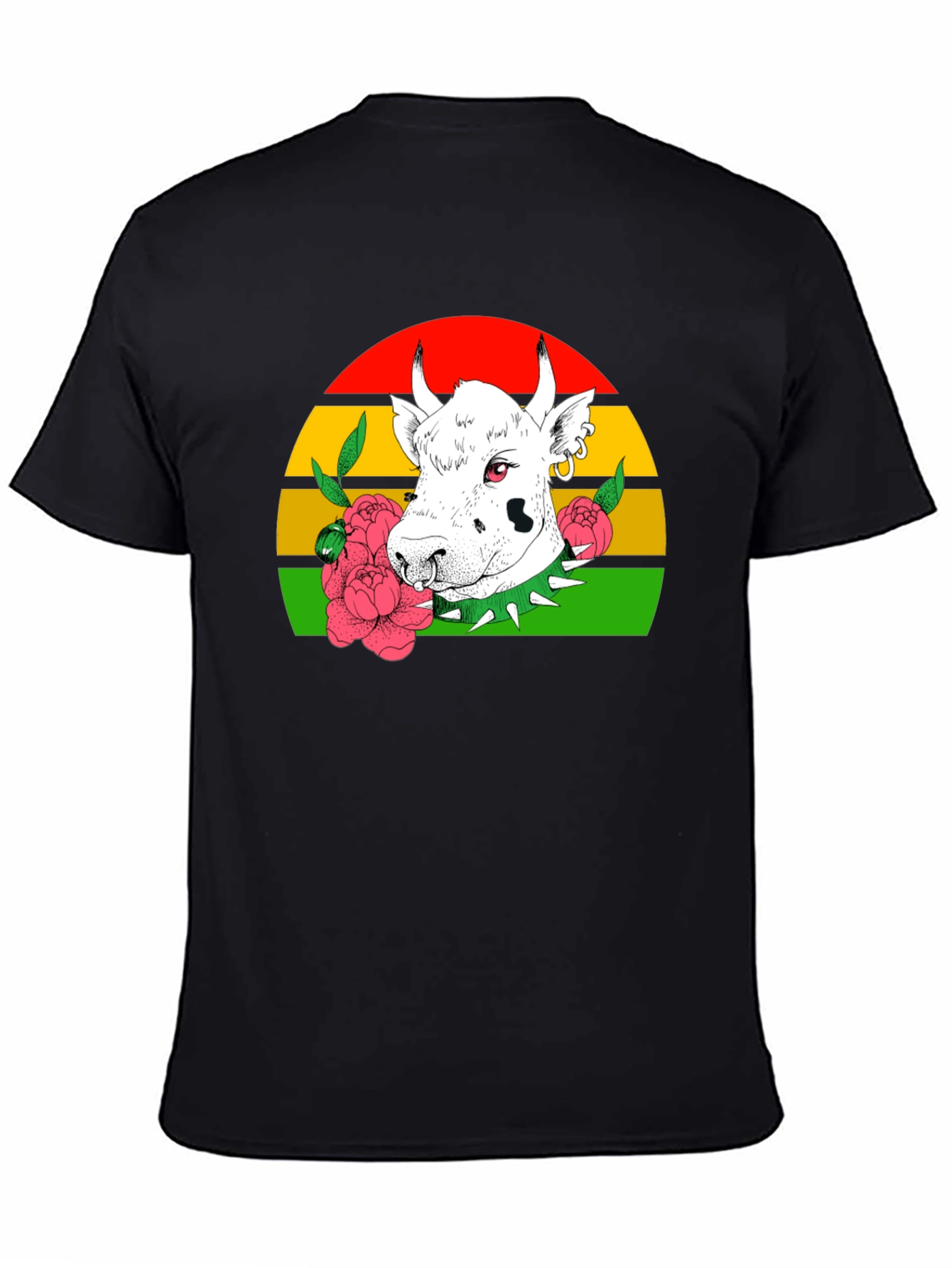 Cow Punk T-Shirt - Striped Sunset Backdrop