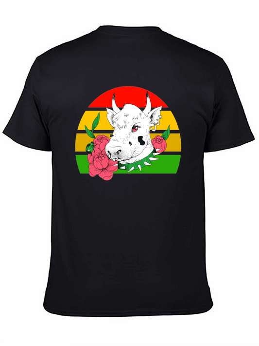 Cow Punk T-Shirt - Striped Sunset Backdrop