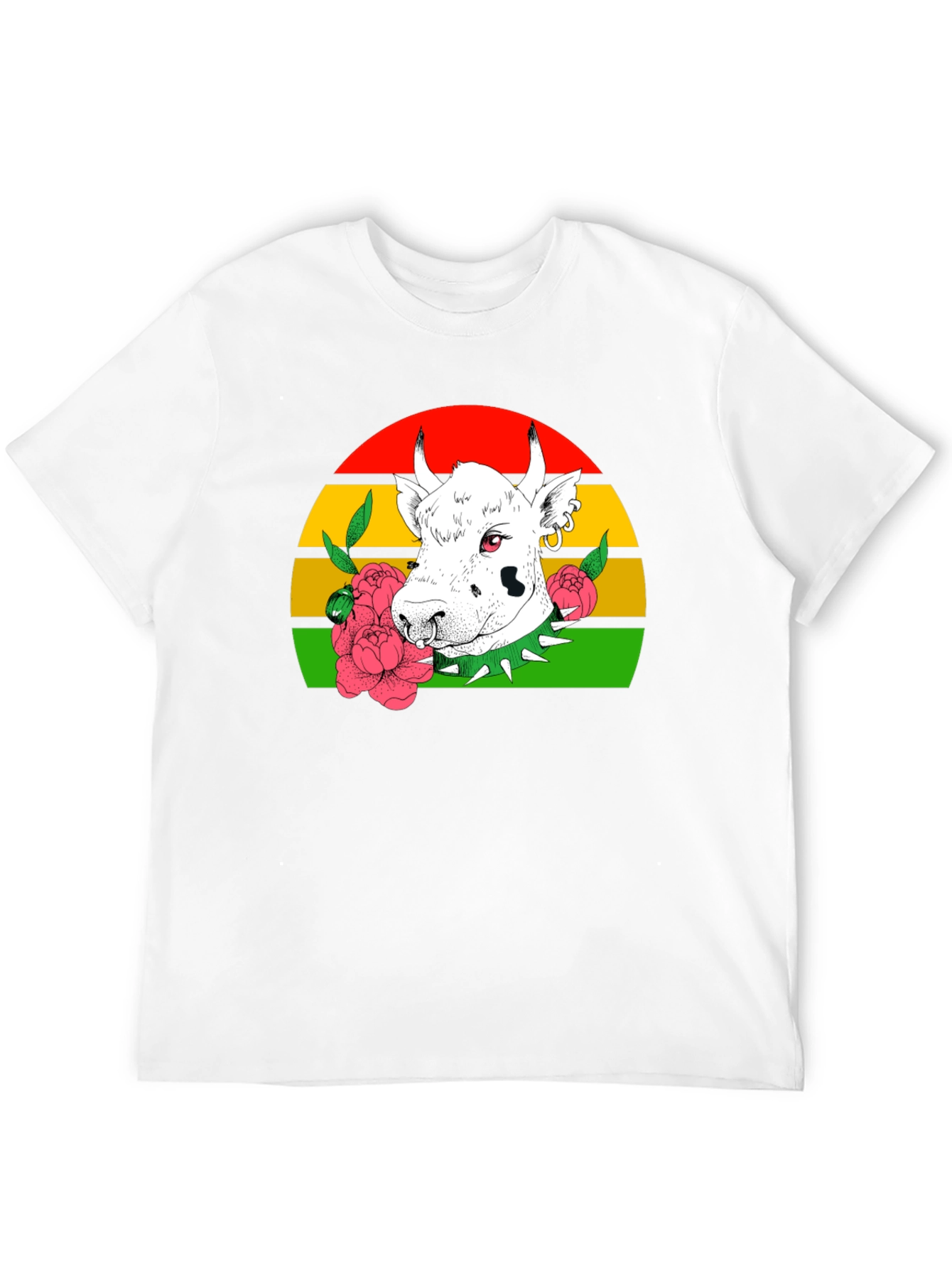 Cow Punk T-Shirt - Striped Sunset Backdrop