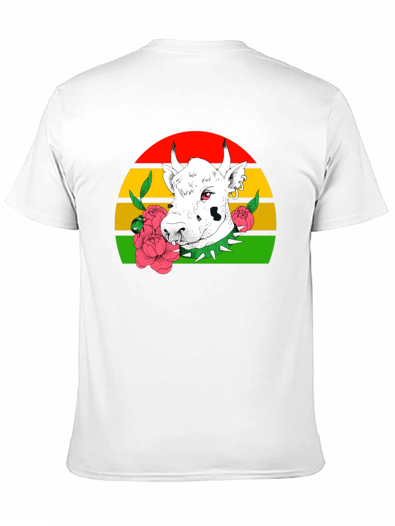 Cow Punk T-Shirt - Striped Sunset Backdrop