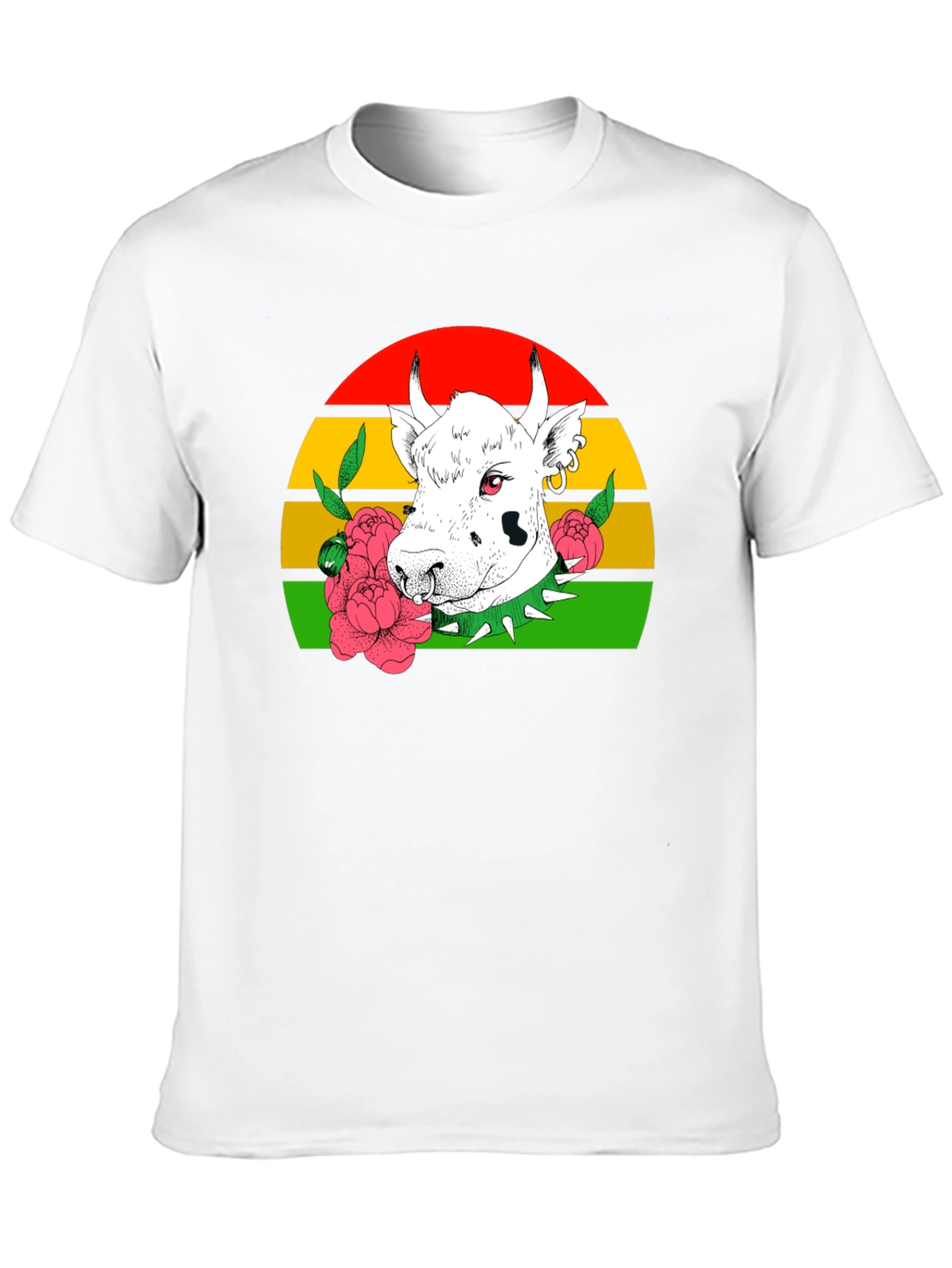 Cow Punk T-Shirt - Striped Sunset Backdrop