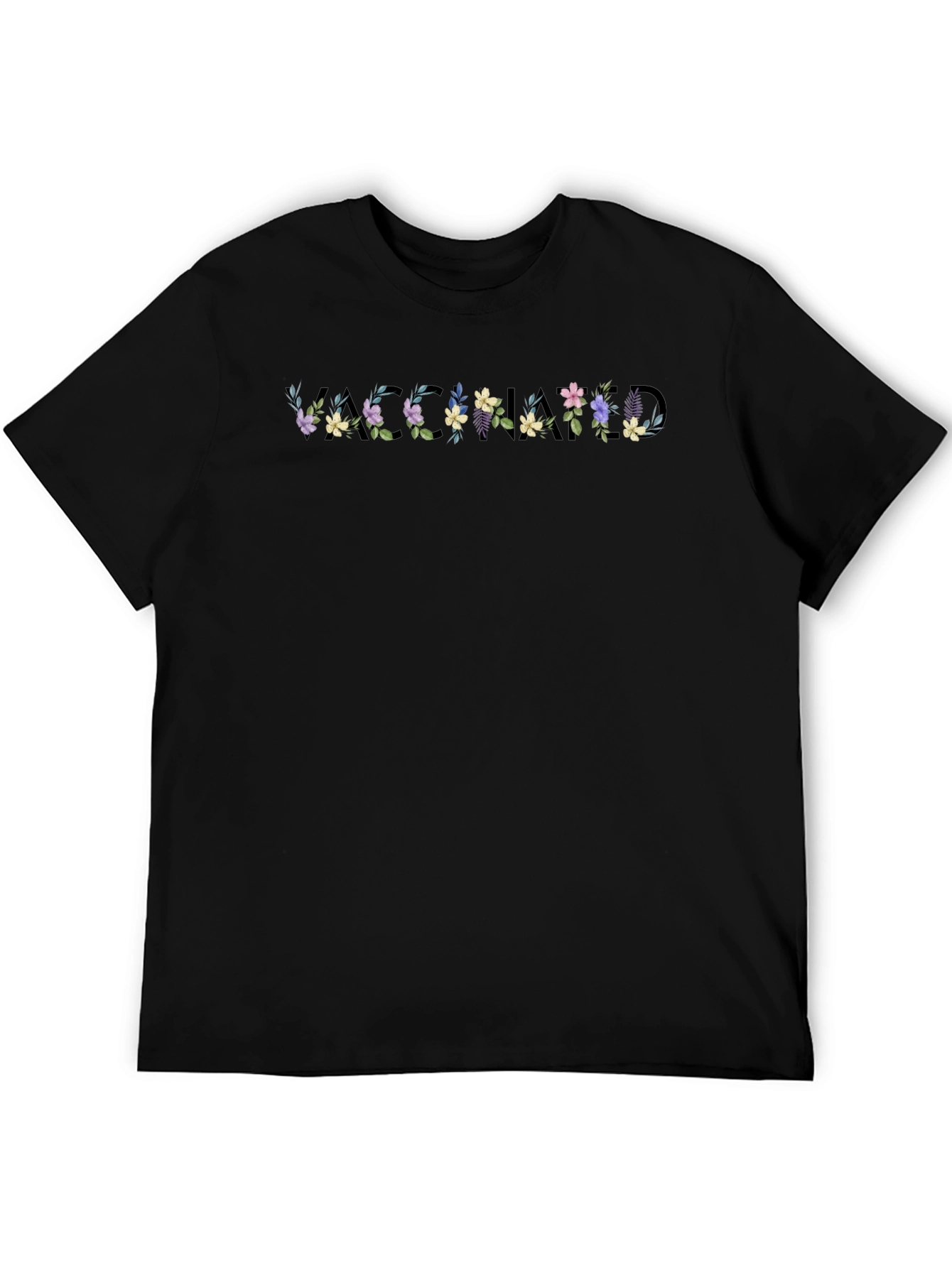 Vaccinated Floral Black T-Shirt