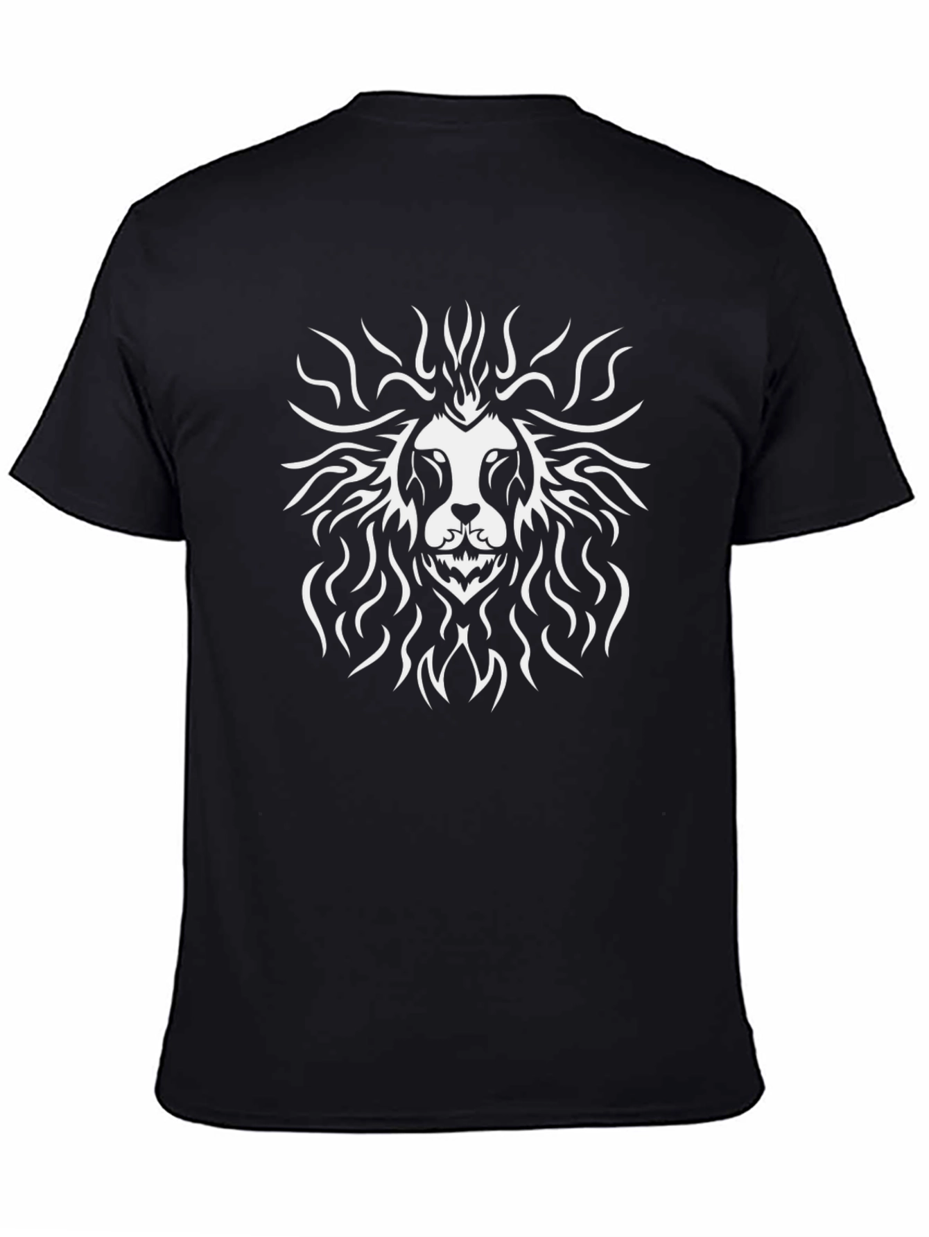 Black T-Shirt with White Lion Graphic
