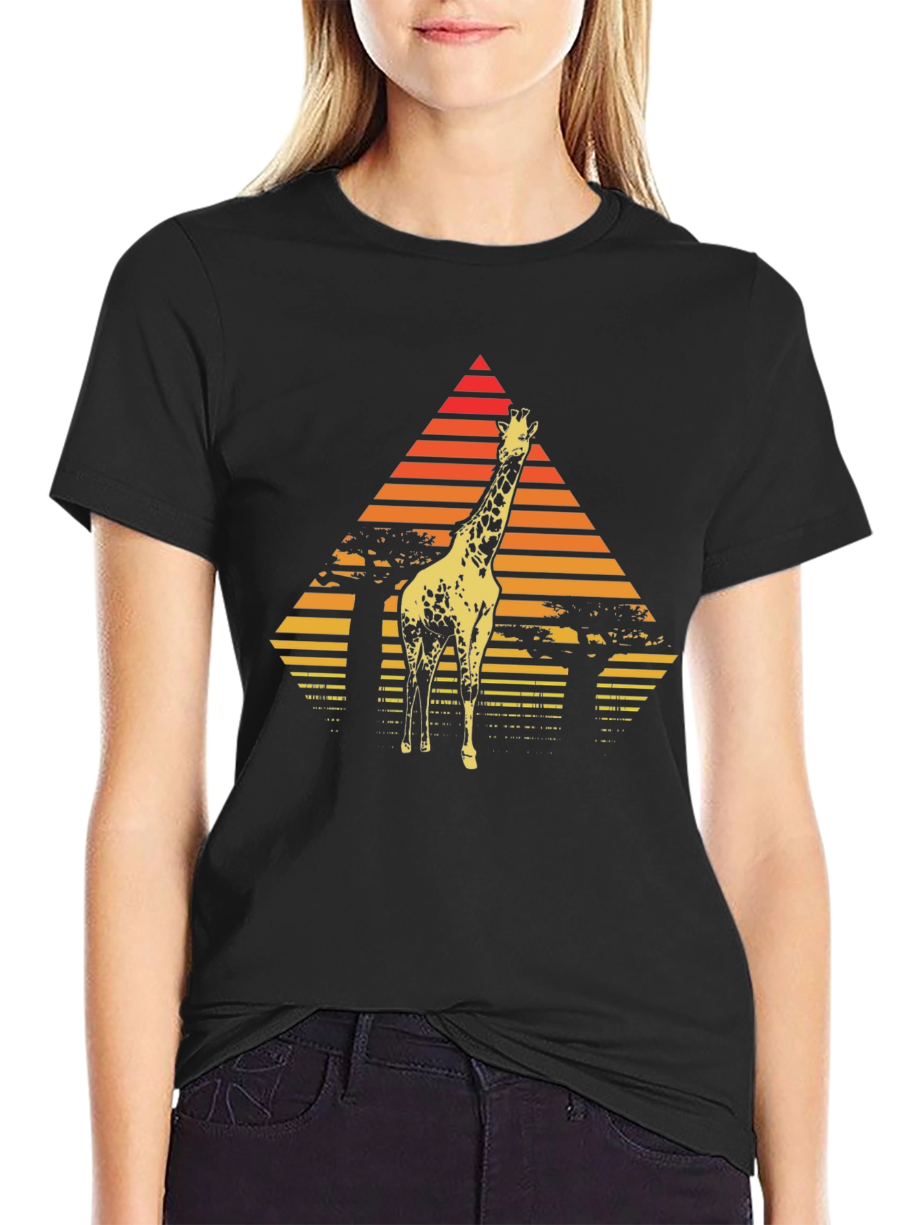 Giraffe Sunset T-Shirt - Retro African Wildlife Tee