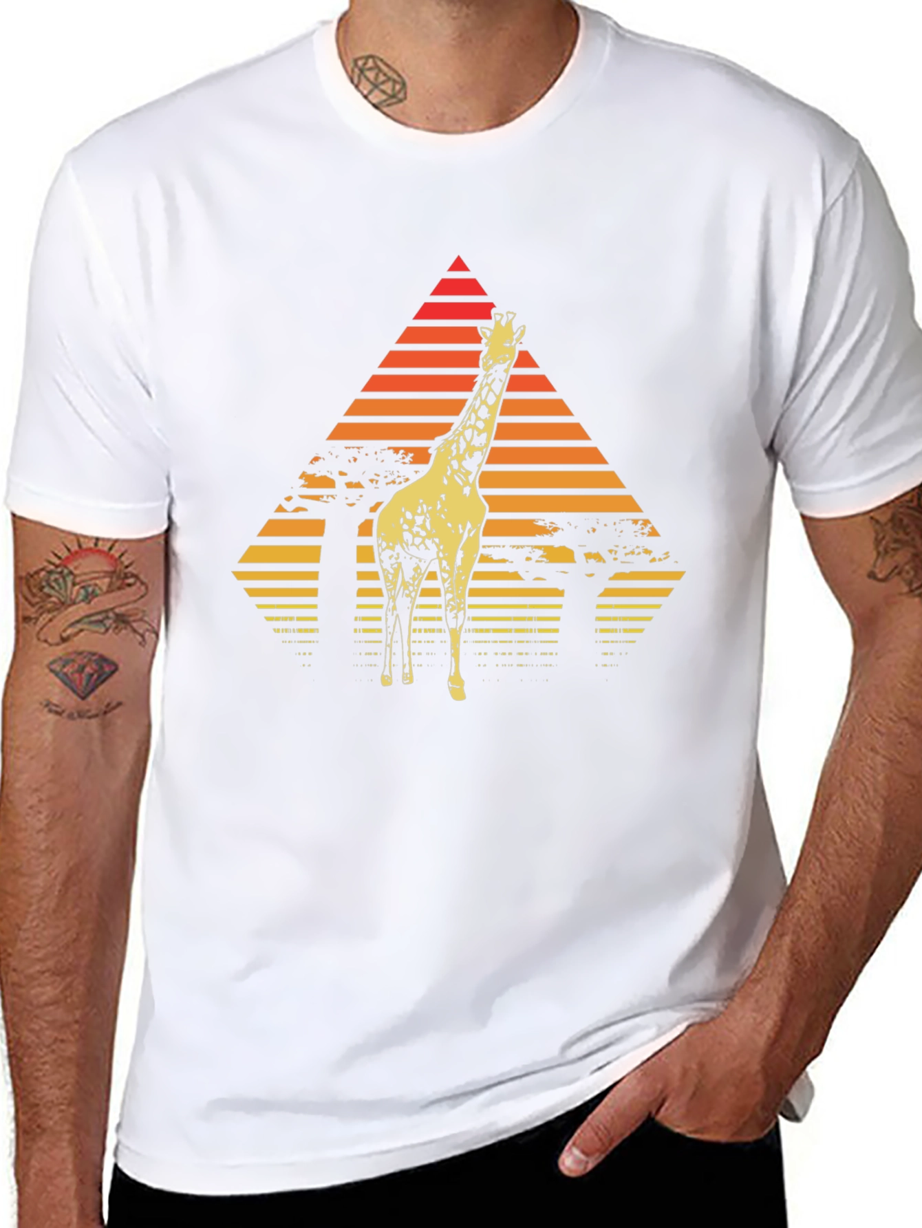 Giraffe Sunset T-Shirt - Retro African Wildlife Tee