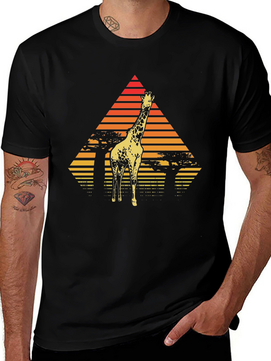 Giraffe Sunset T-Shirt - Retro African Wildlife Tee