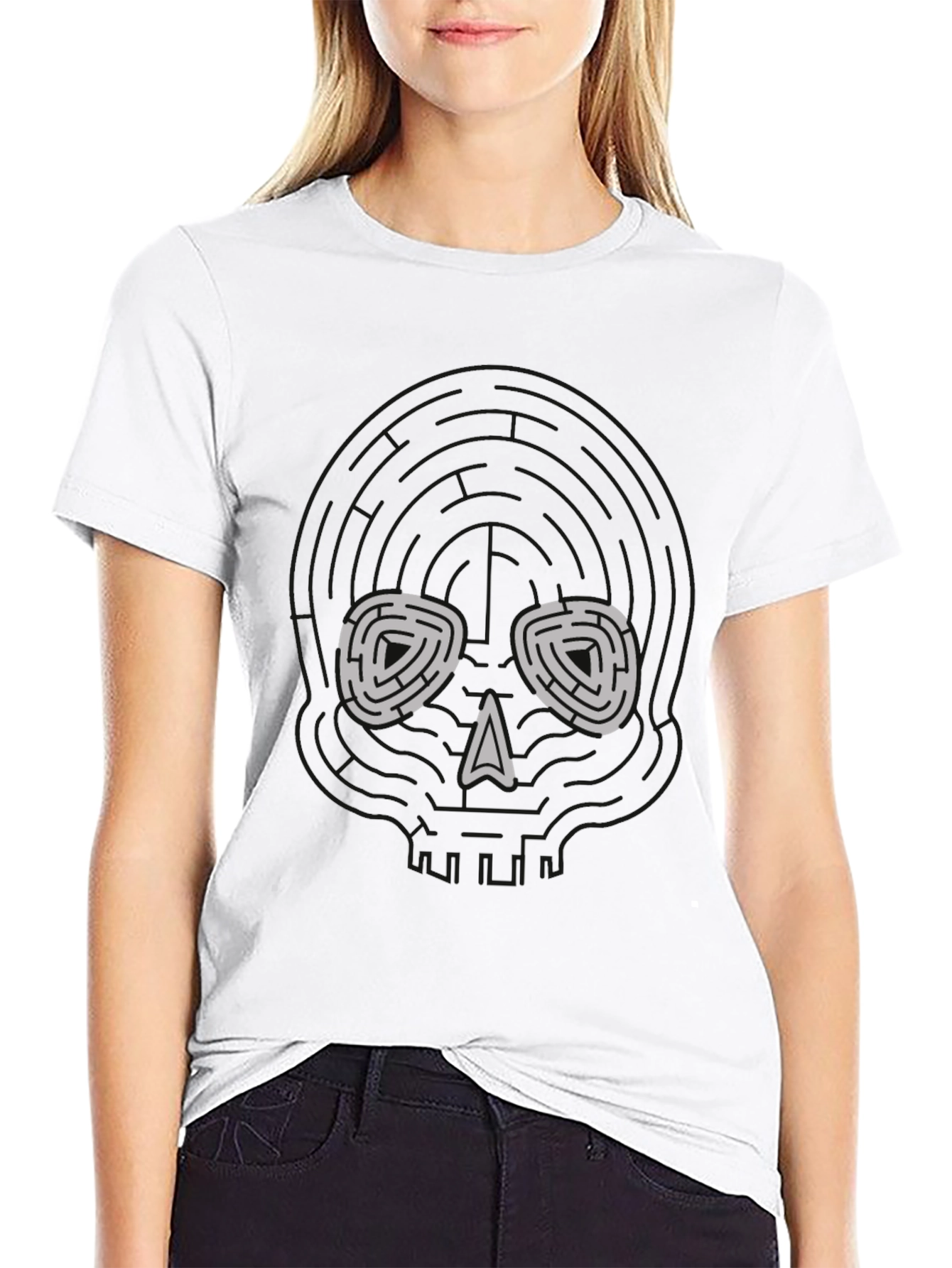 Skull Maze Graphic Tee - Black Cotton Blend T-Shirt
