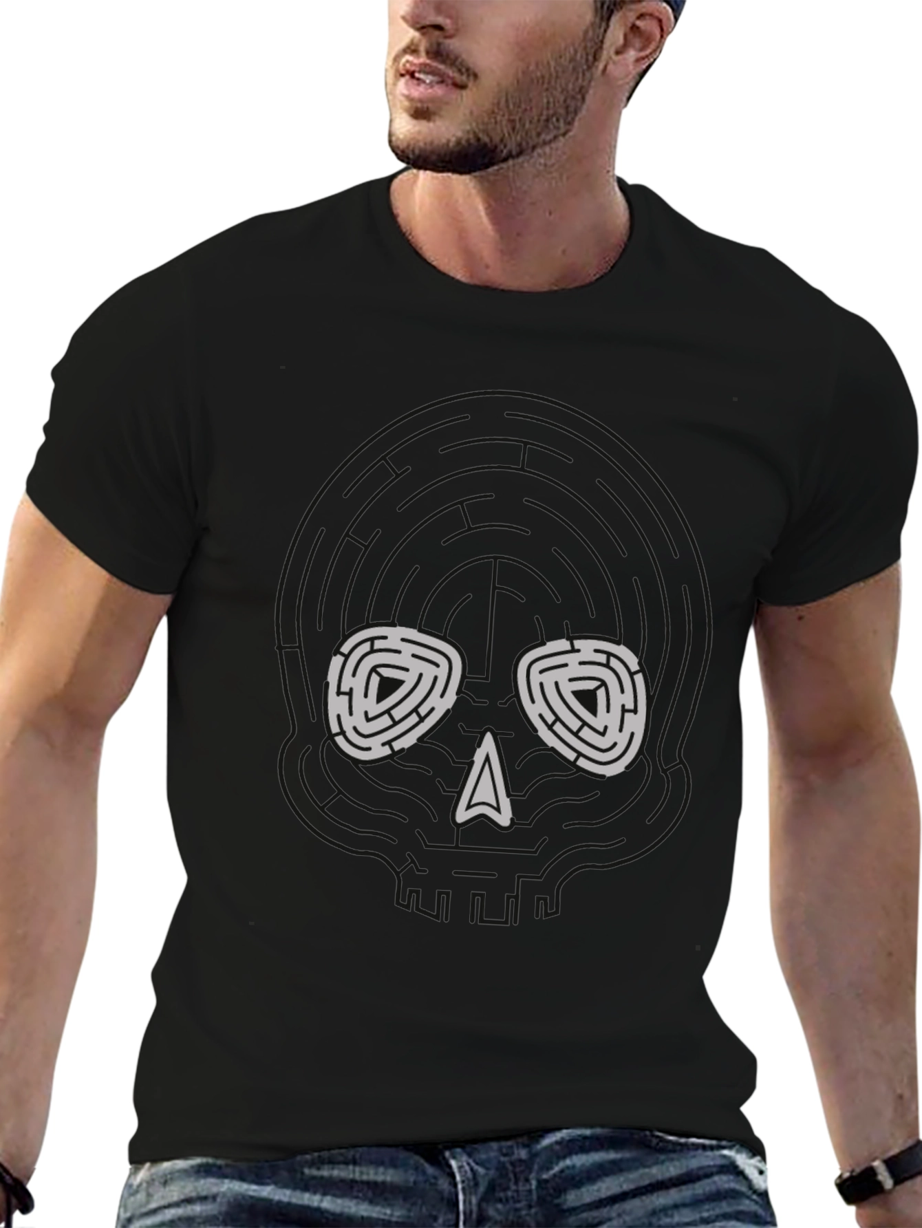 Skull Maze Graphic Tee - Black Cotton Blend T-Shirt