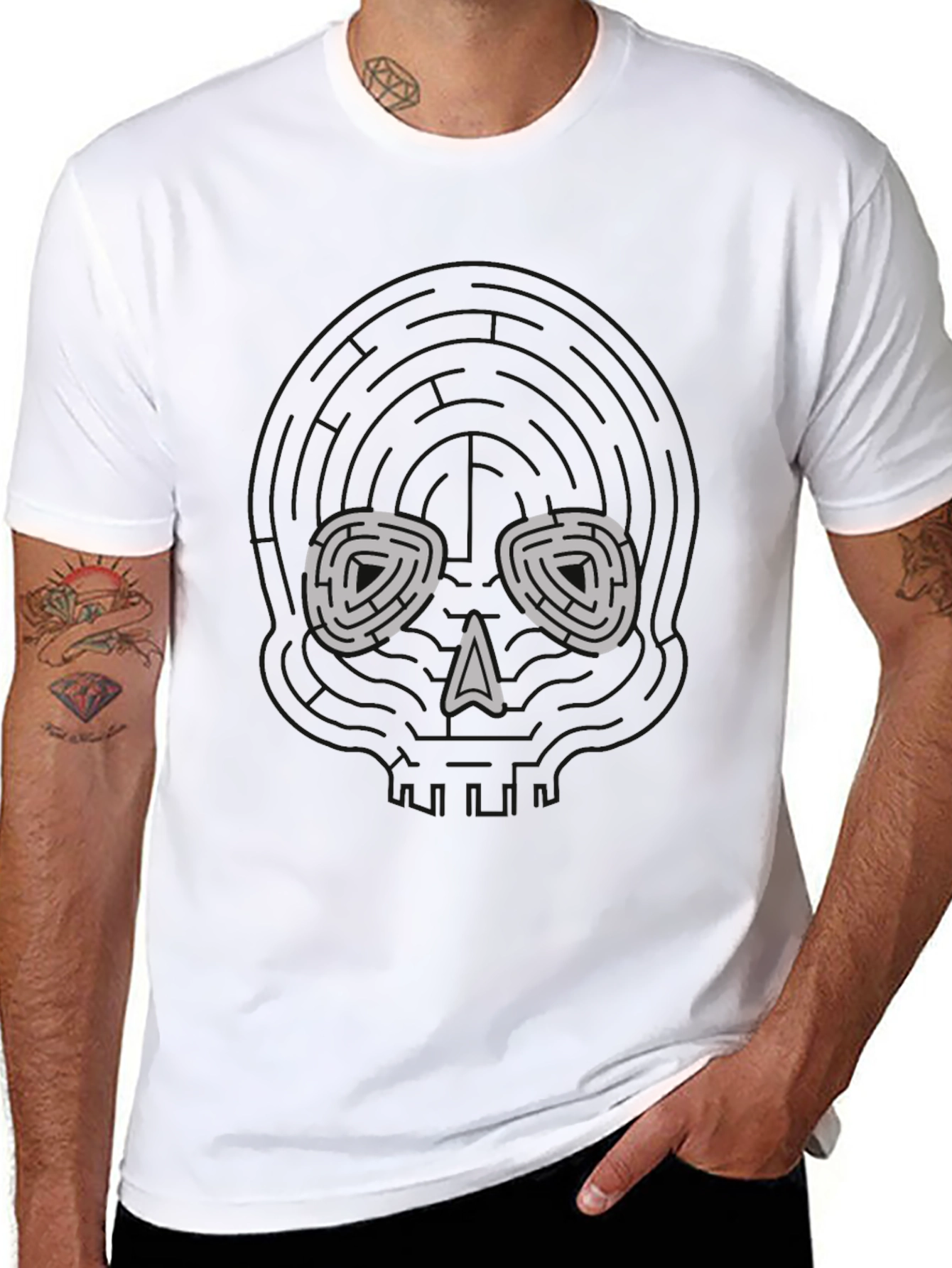 Skull Maze Graphic Tee - Black Cotton Blend T-Shirt