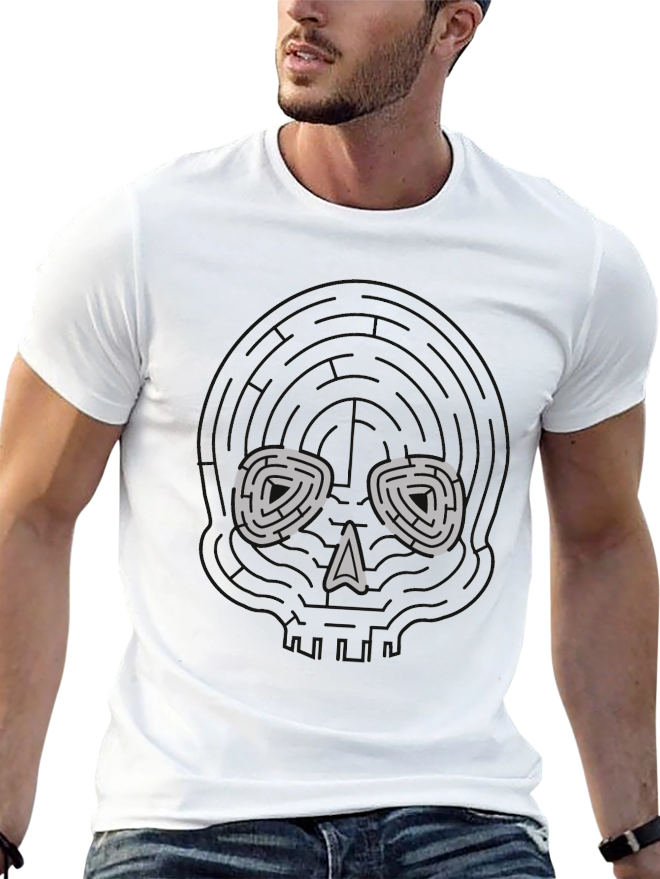 Skull Maze Graphic Tee - Black Cotton Blend T-Shirt