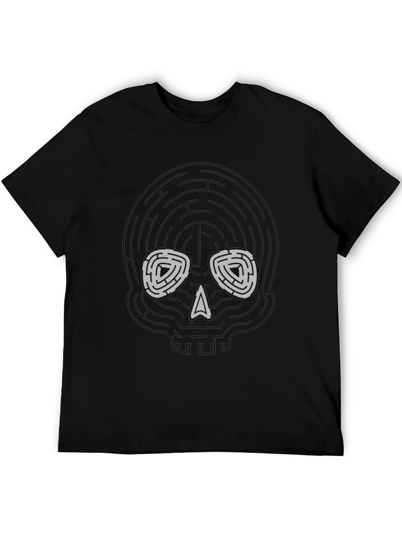 Skull Maze Graphic Tee - Black Cotton Blend T-Shirt