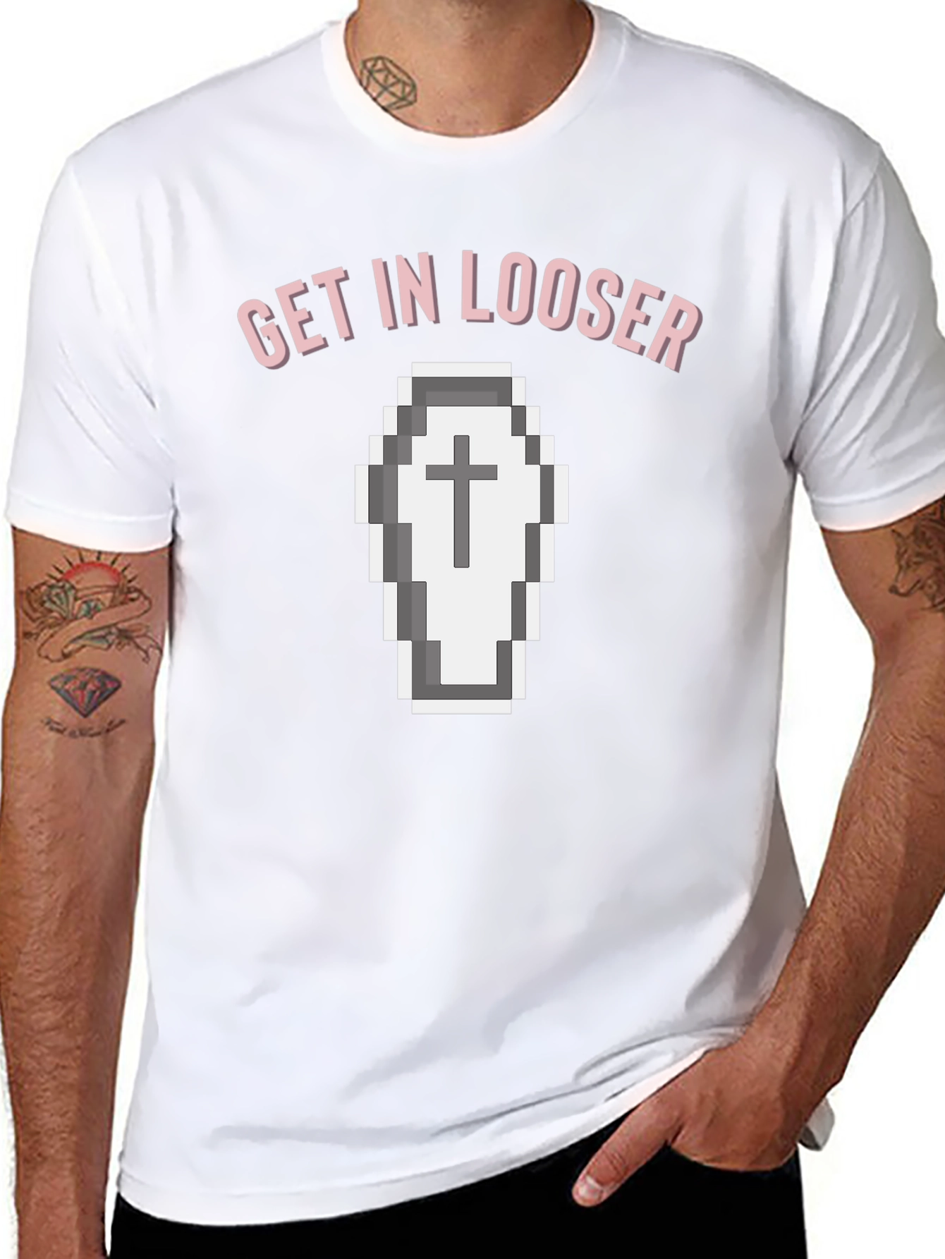 Get In Looser Coffin Pixel Art T-Shirt