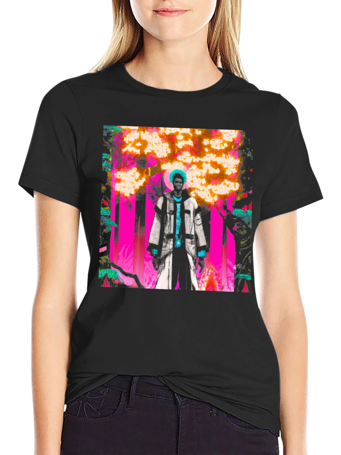 Artistic Graphic Print Black Tee