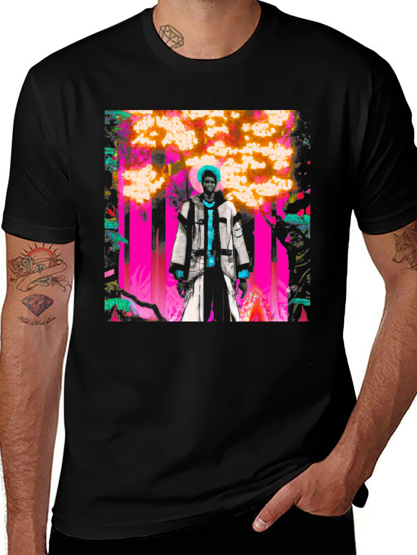 Artistic Graphic Print Black Tee