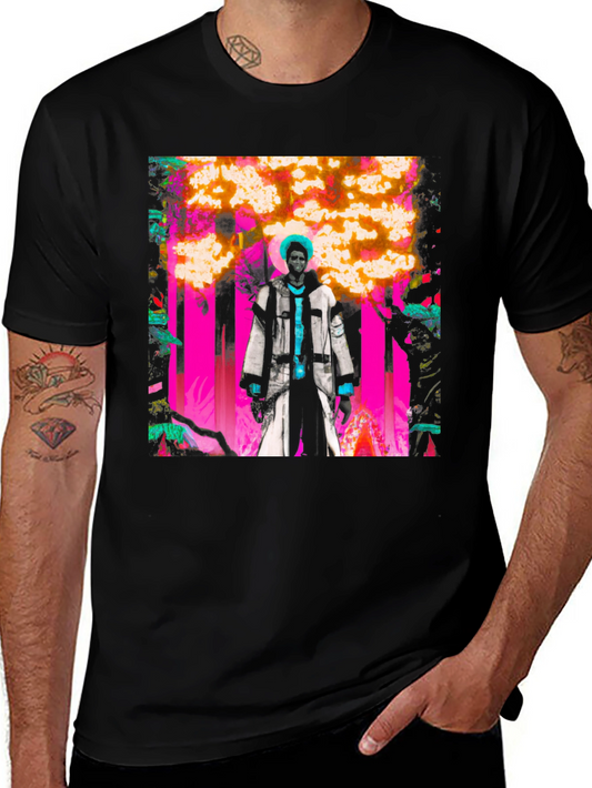 Artistic Graphic Print Black Tee