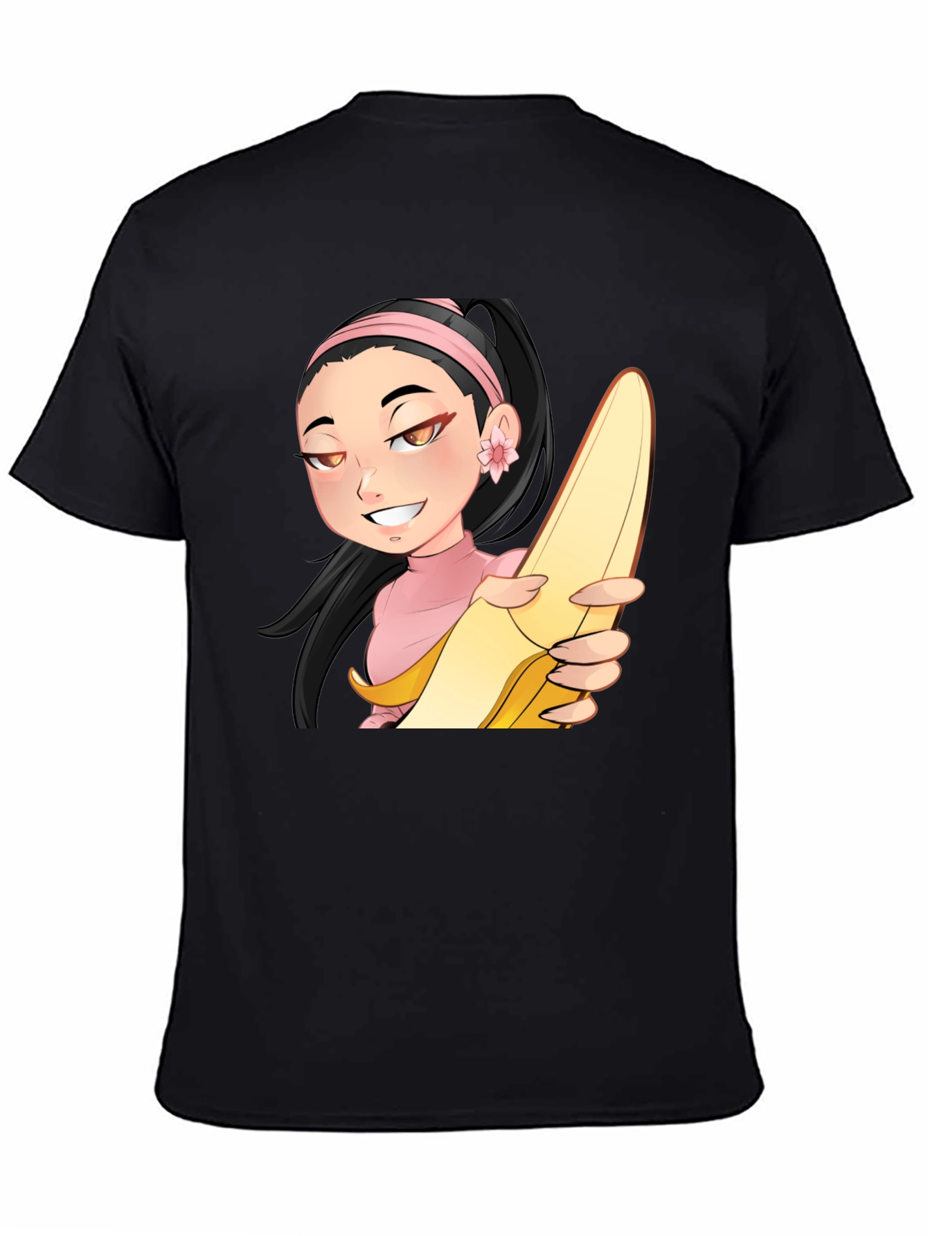 Anime Girl with Banana Black T-Shirt