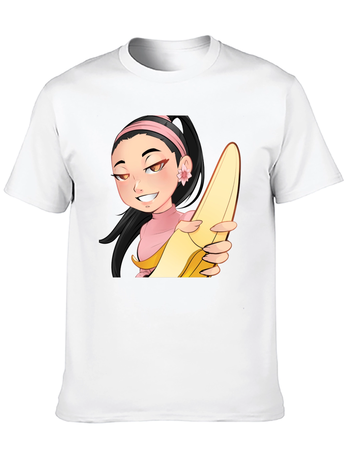Anime Girl with Banana Black T-Shirt
