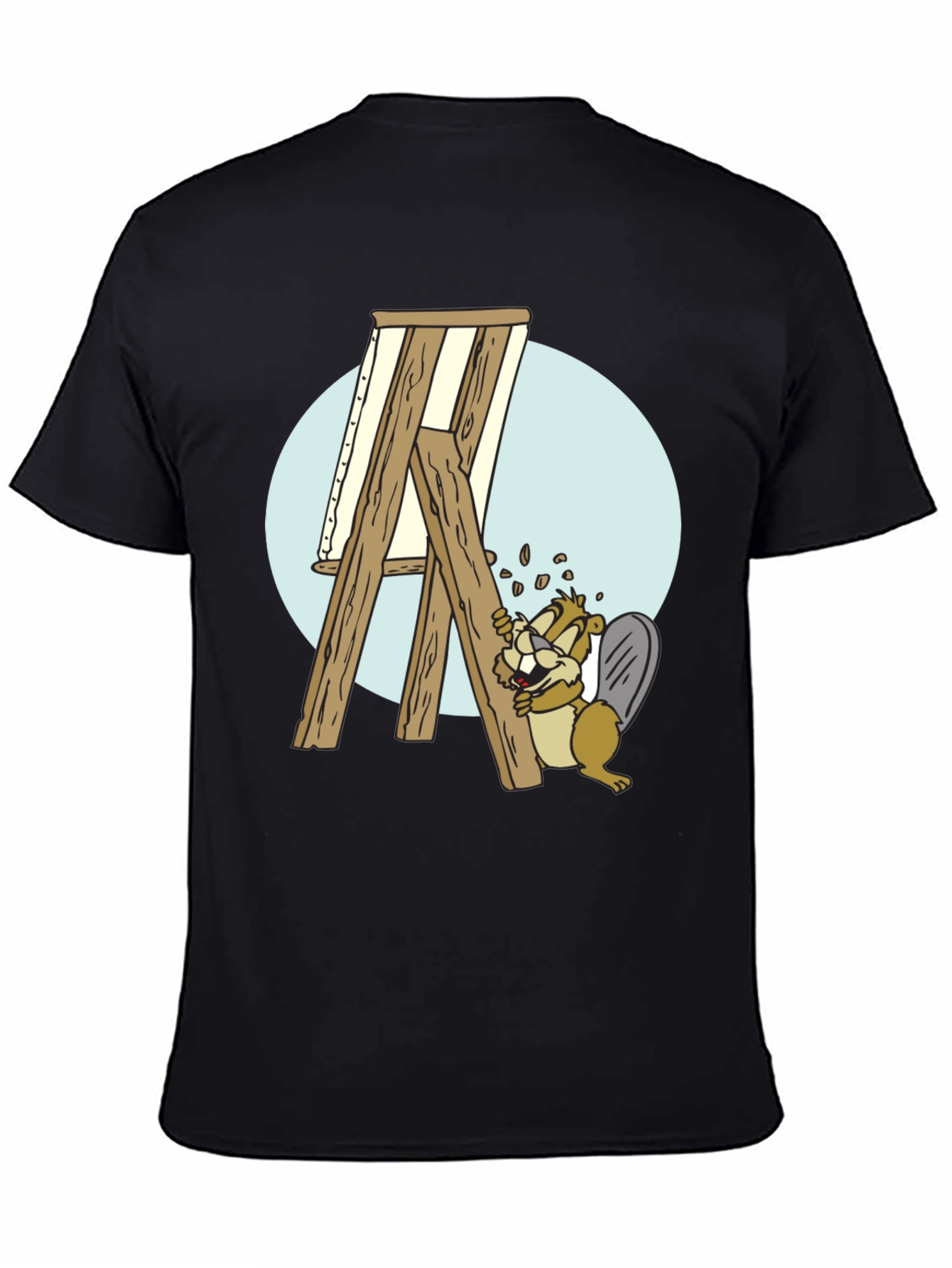 Cartoon Beaver Artist T-Shirt - Black