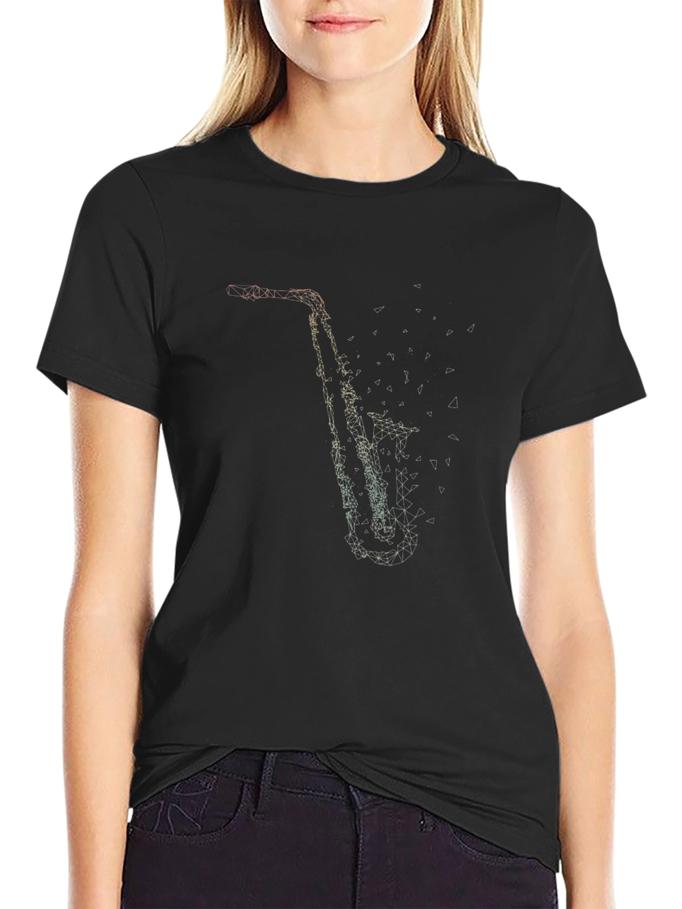 Geometric Saxophone Graphic Tee - Stylish Music Lover Shirt