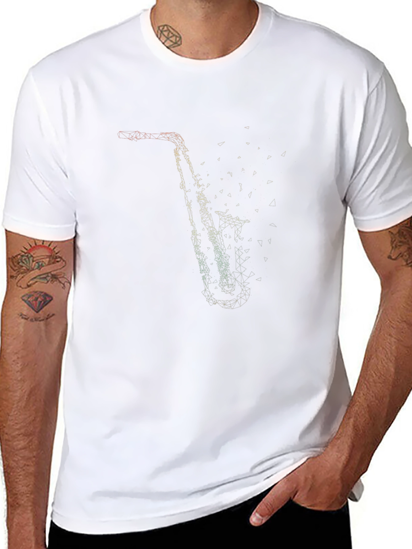 Geometric Saxophone Graphic Tee - Stylish Music Lover Shirt