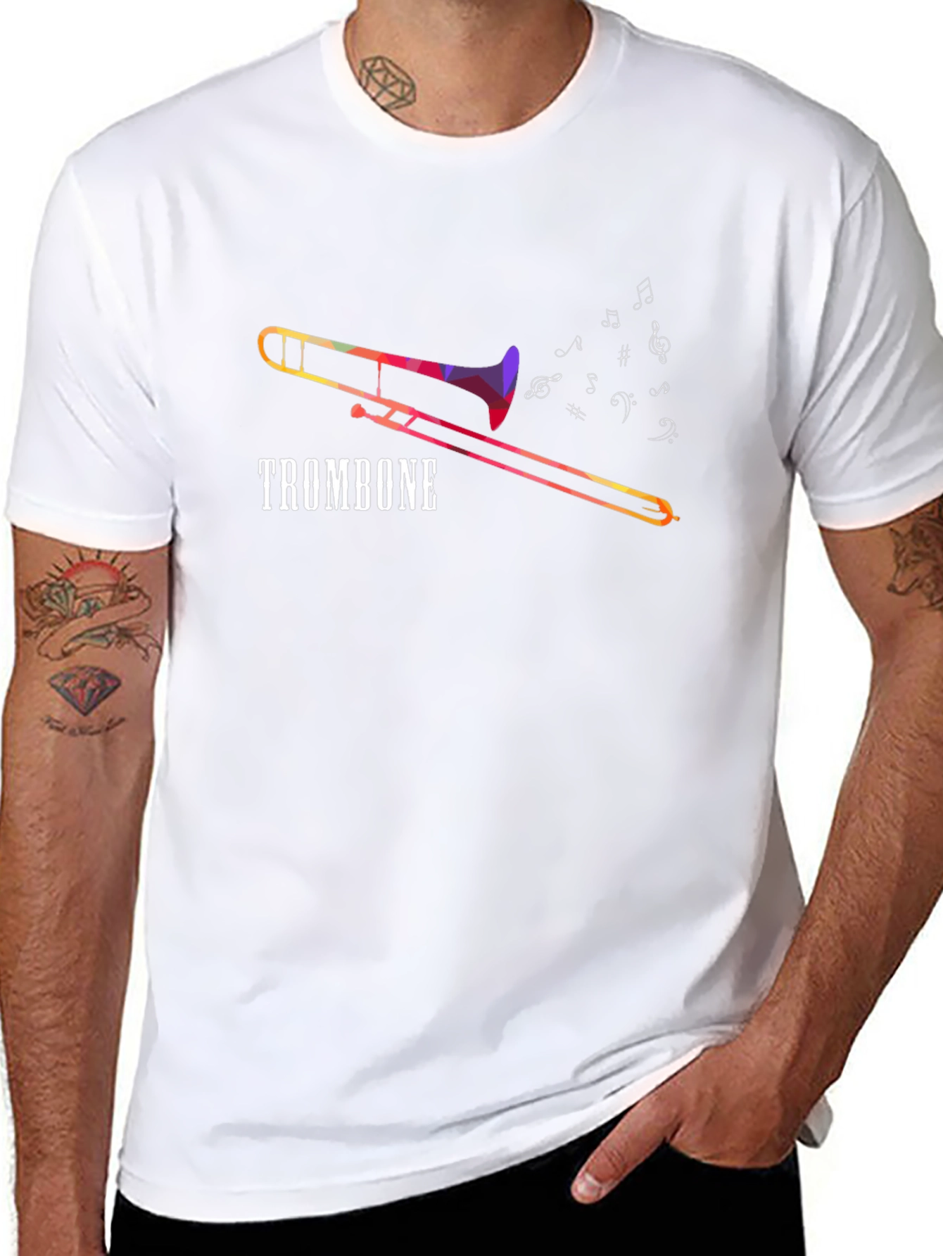 Trombone Music Notes Graphic Tee - Black
