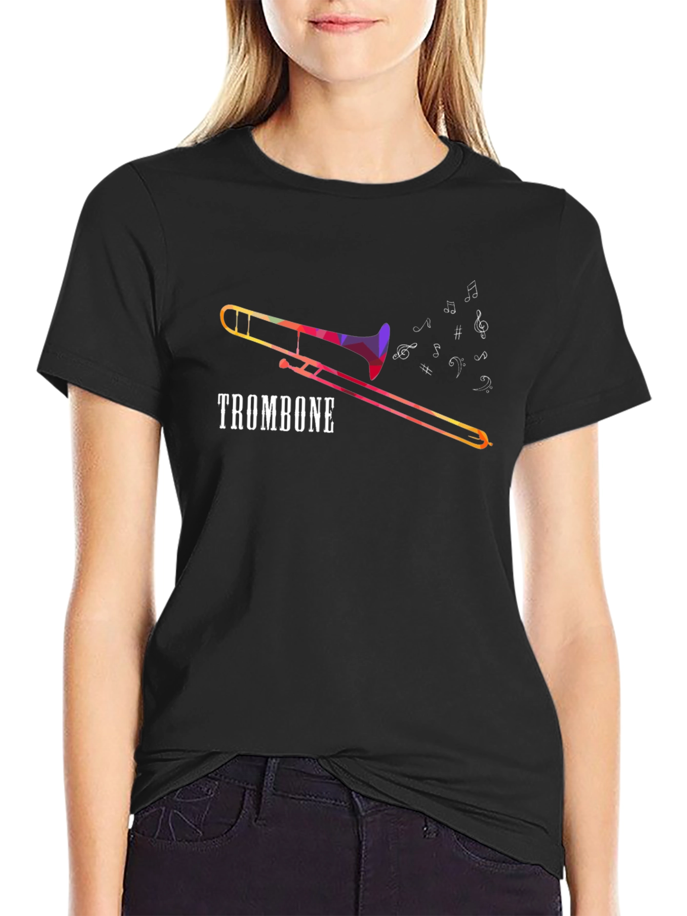 Trombone Music Notes Graphic Tee - Black