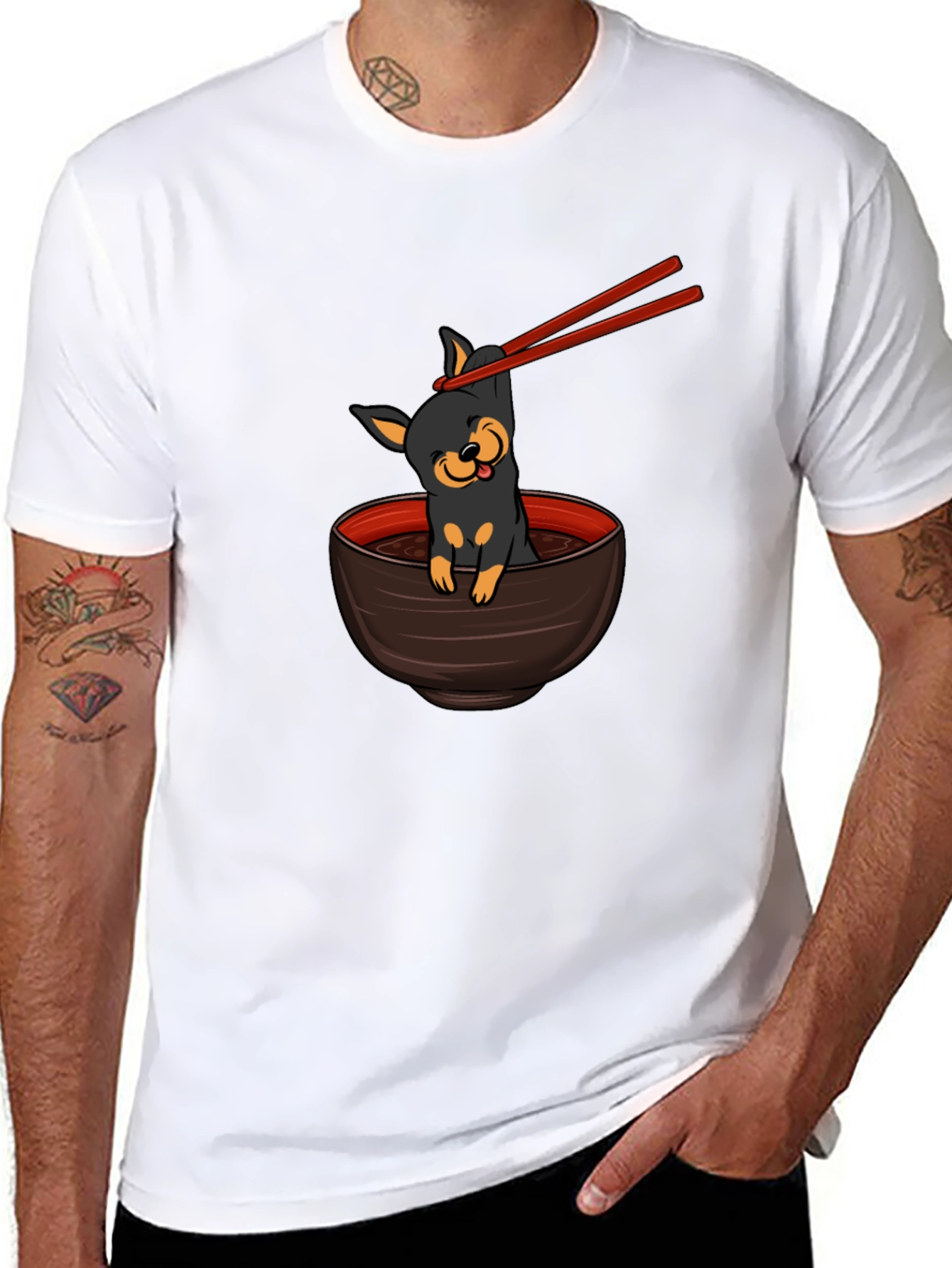 Cute Dog Ramen Bowl Graphic T-Shirt