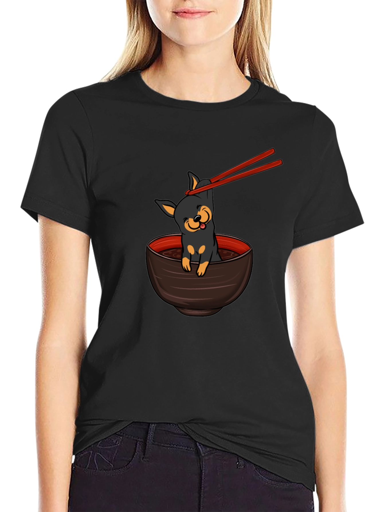 Cute Dog Ramen Bowl Graphic T-Shirt