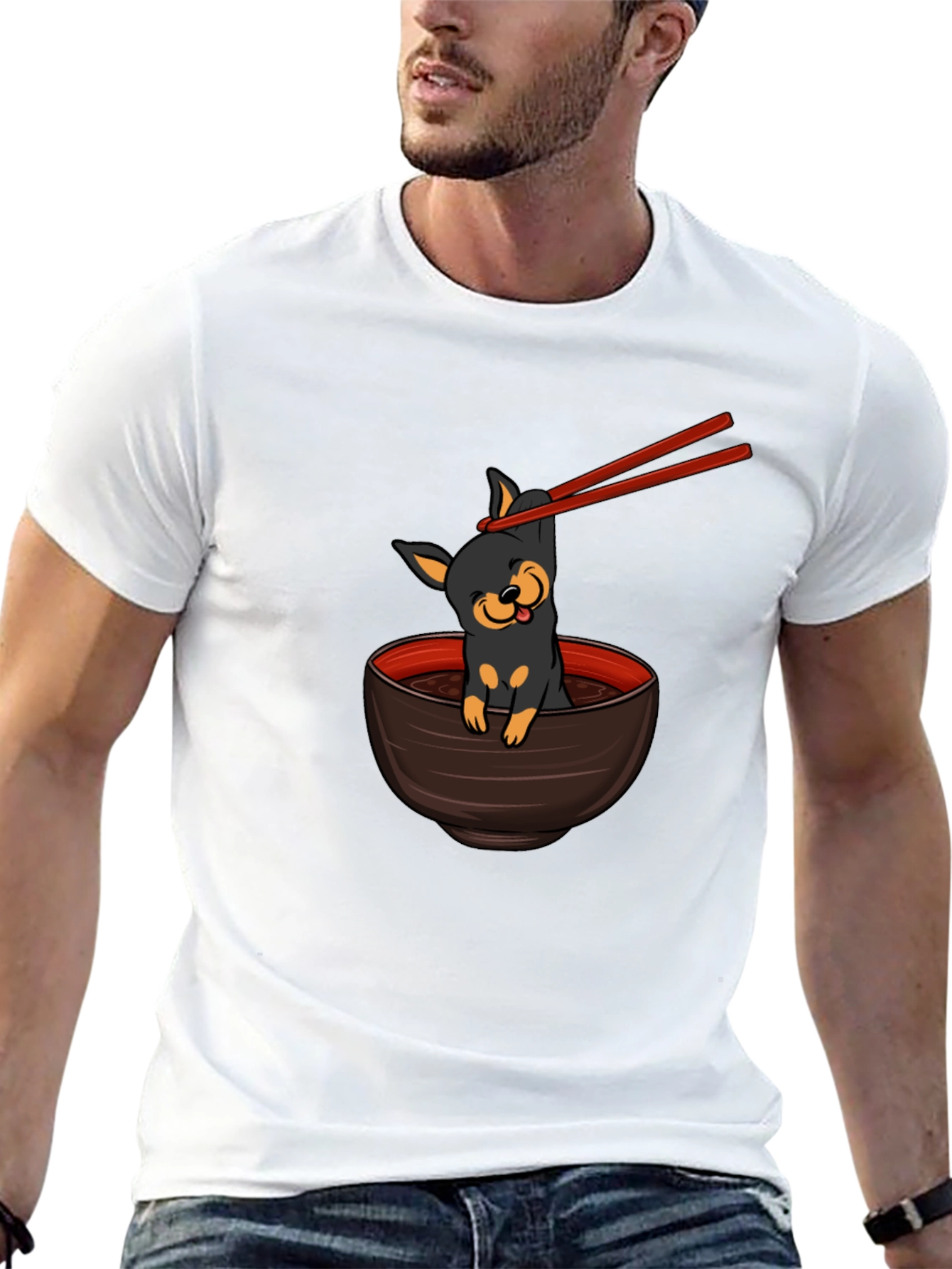 Cute Dog Ramen Bowl Graphic T-Shirt