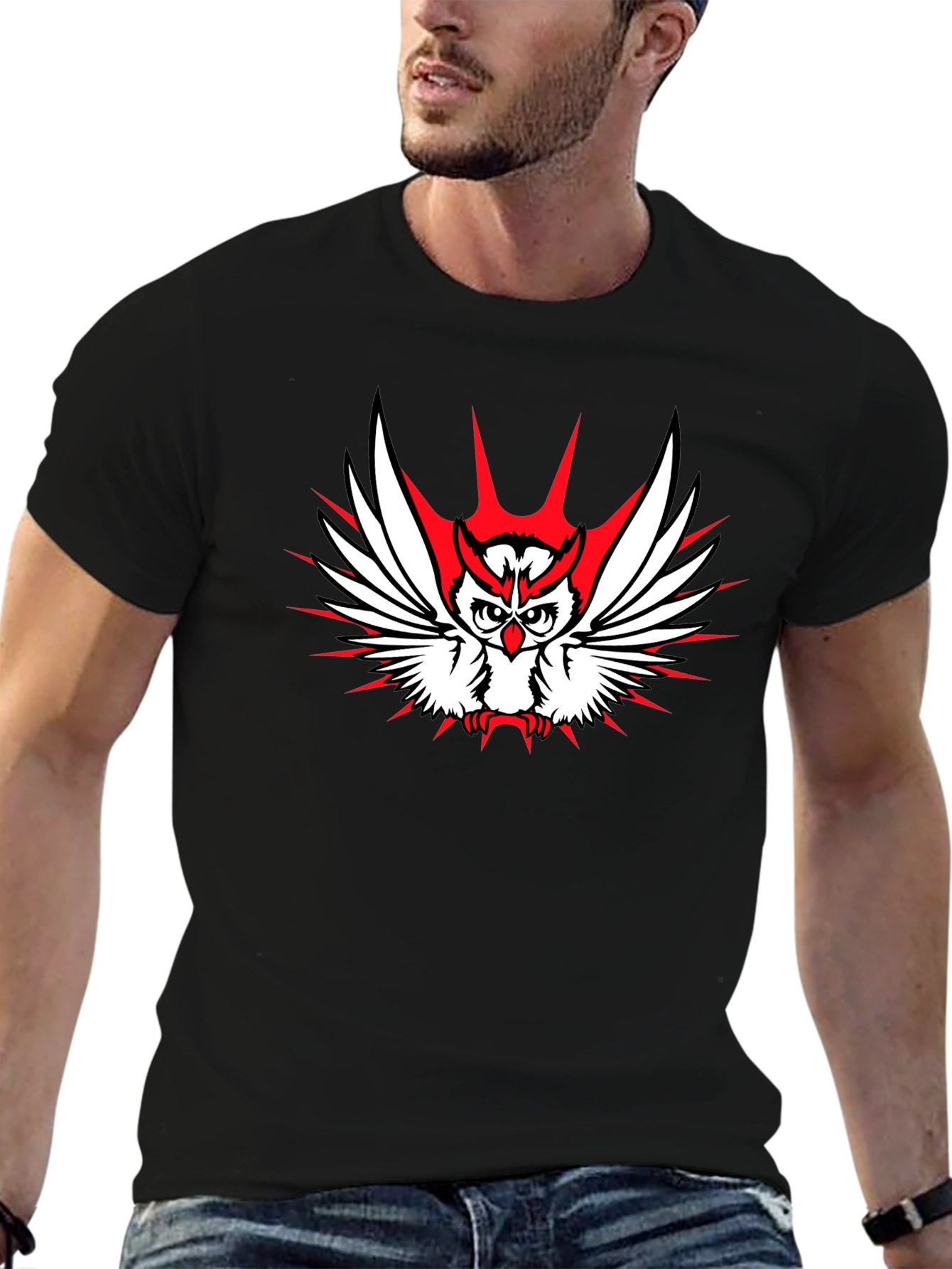 Owl Graphic Print Crew Neck T-Shirt