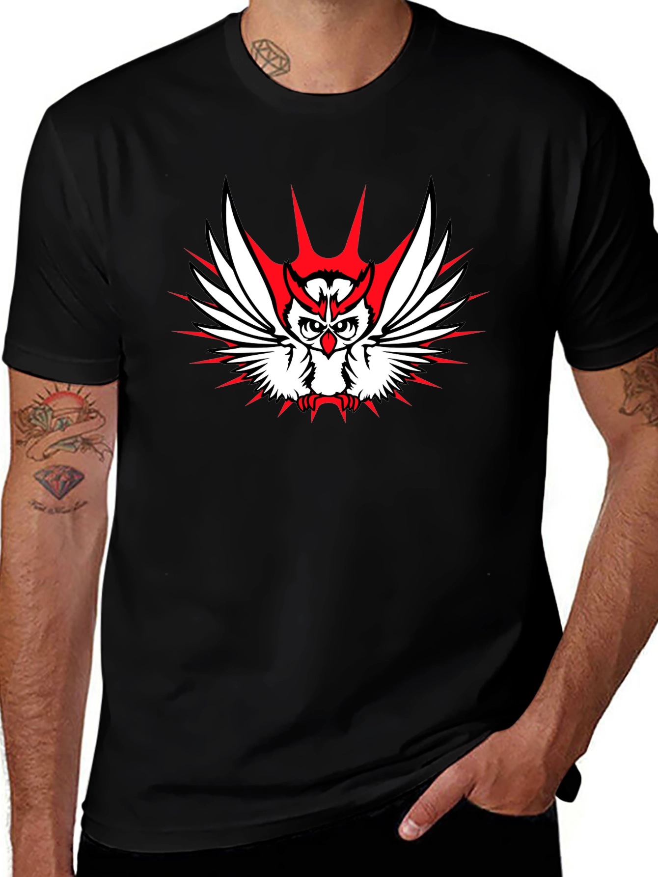 Owl Graphic Print Crew Neck T-Shirt