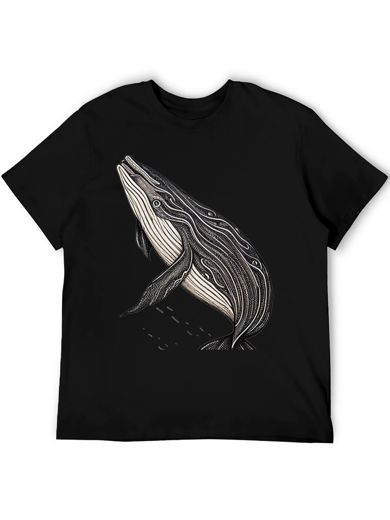 Whale Graphic Print Black T-Shirt
