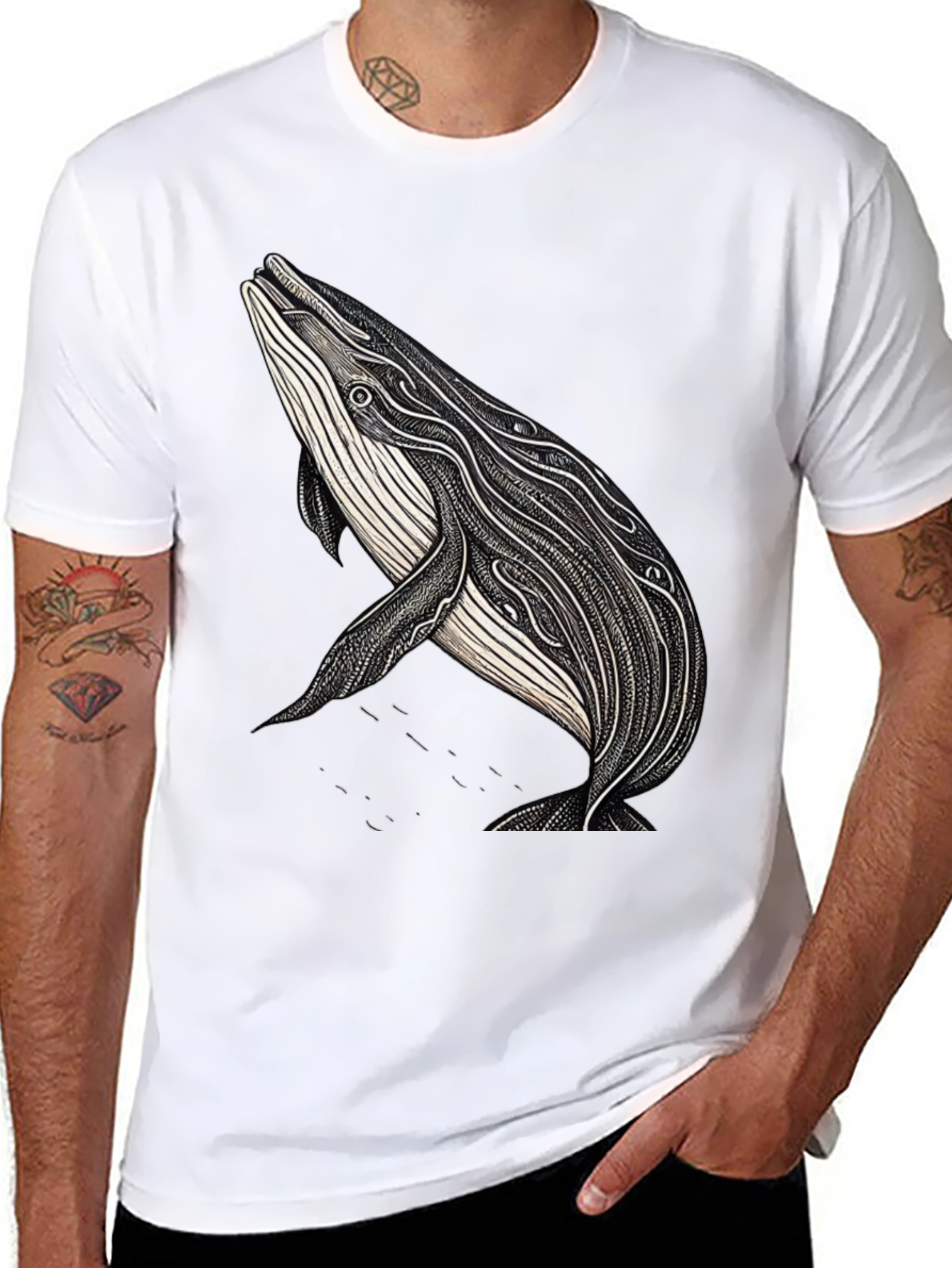 Whale Graphic Print Black T-Shirt