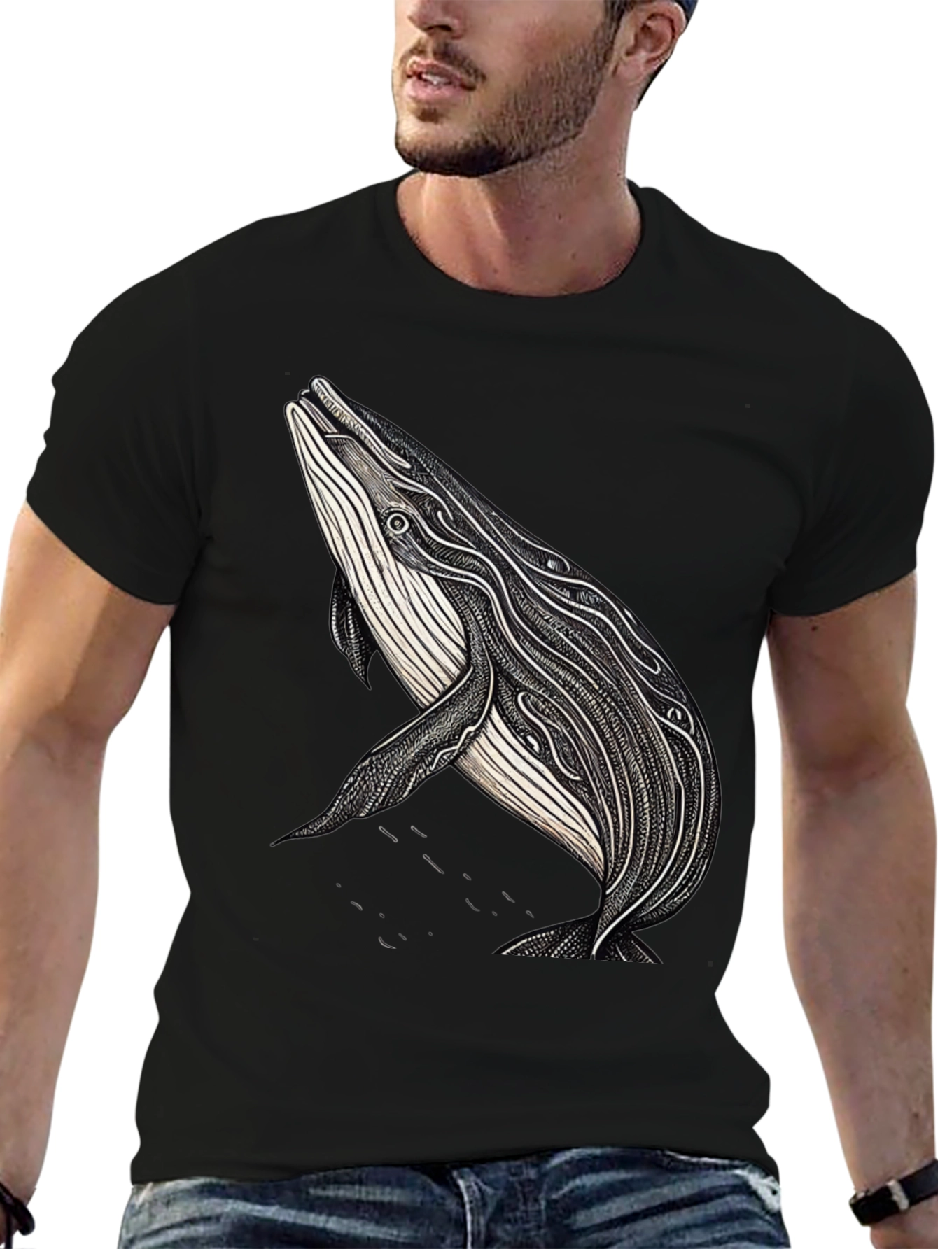 Whale Graphic Print Black T-Shirt