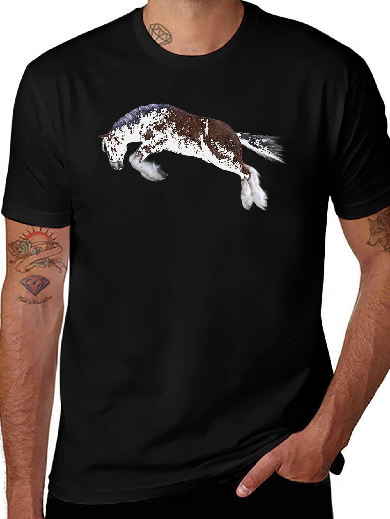 Horse Print Black T-Shirt
