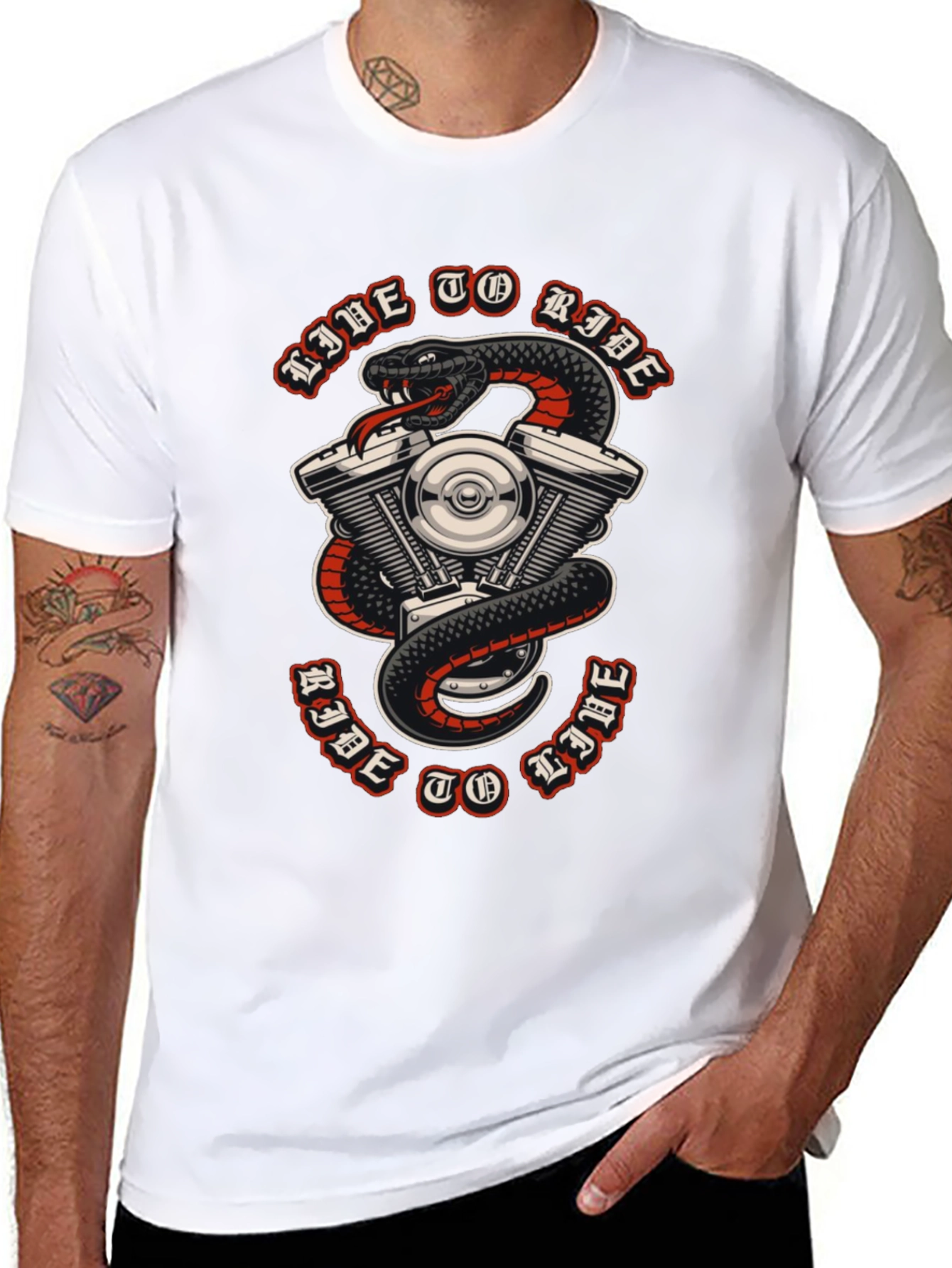 Live To Ride Snake & Engine Graphic Tee
