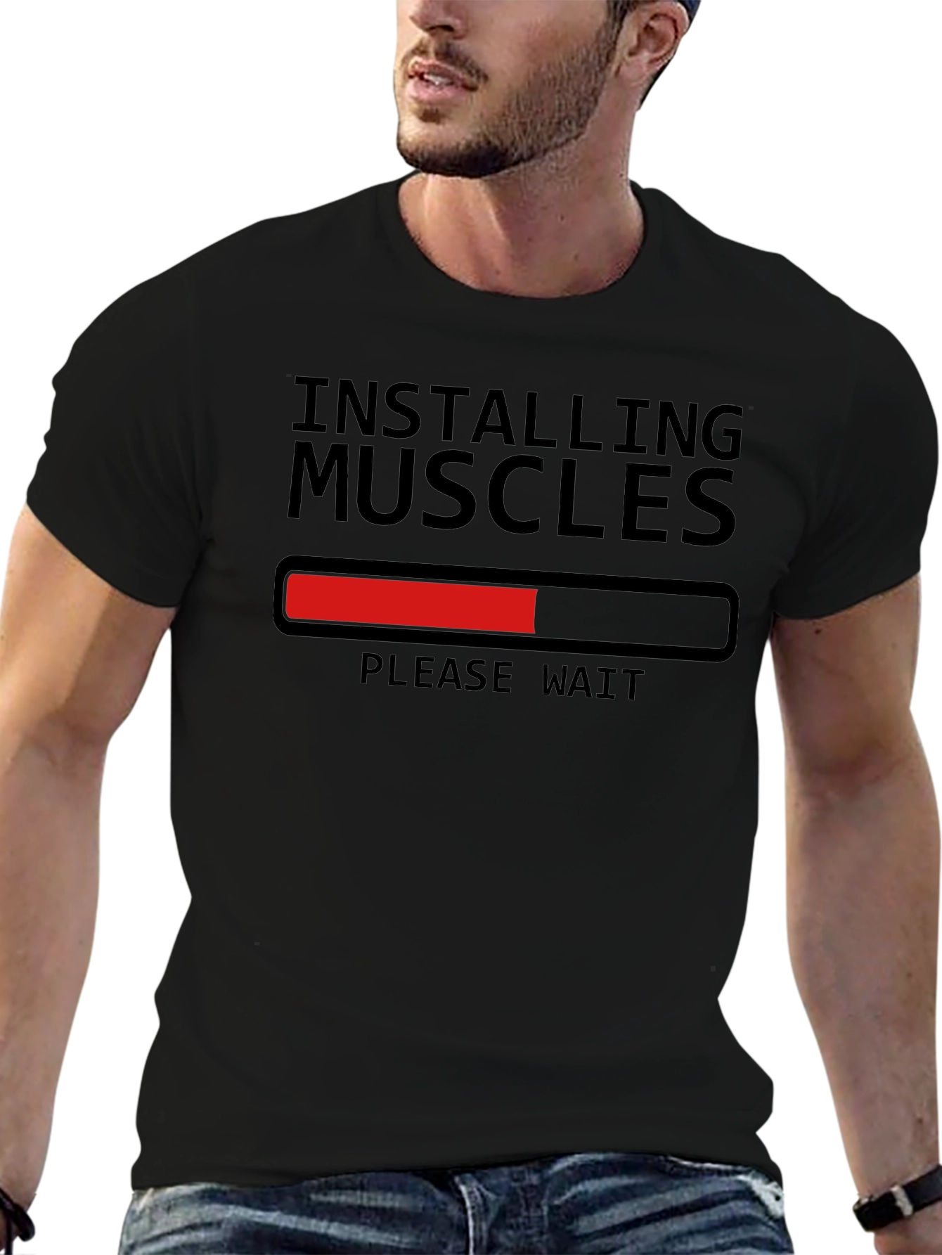 Installing Muscles T-Shirt Funny Gym Workout Tee