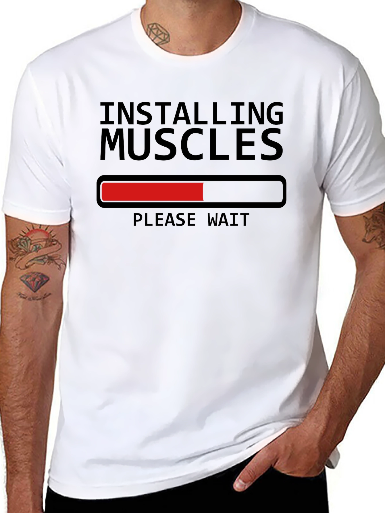Installing Muscles T-Shirt Funny Gym Workout Tee