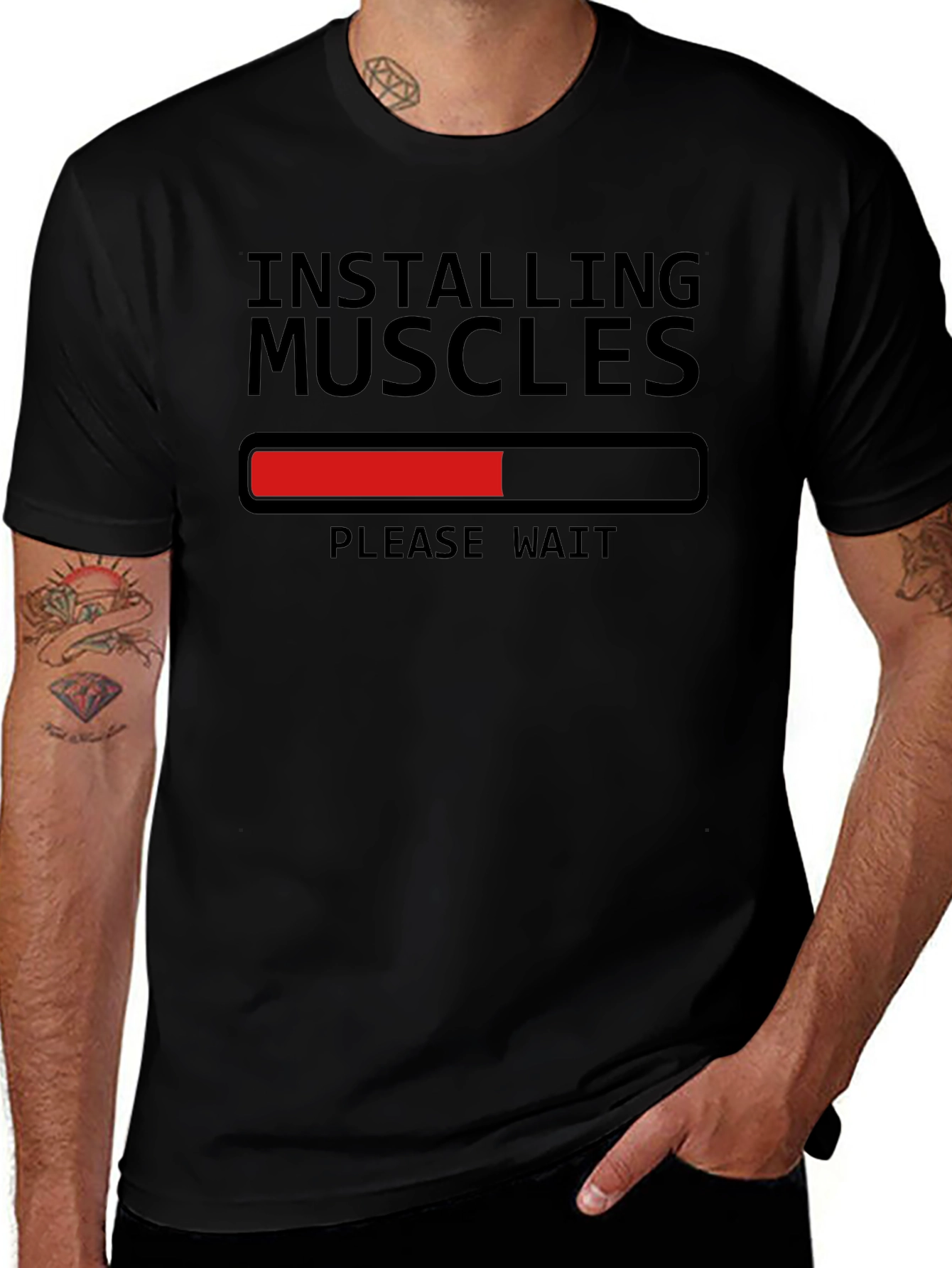 Installing Muscles T-Shirt Funny Gym Workout Tee