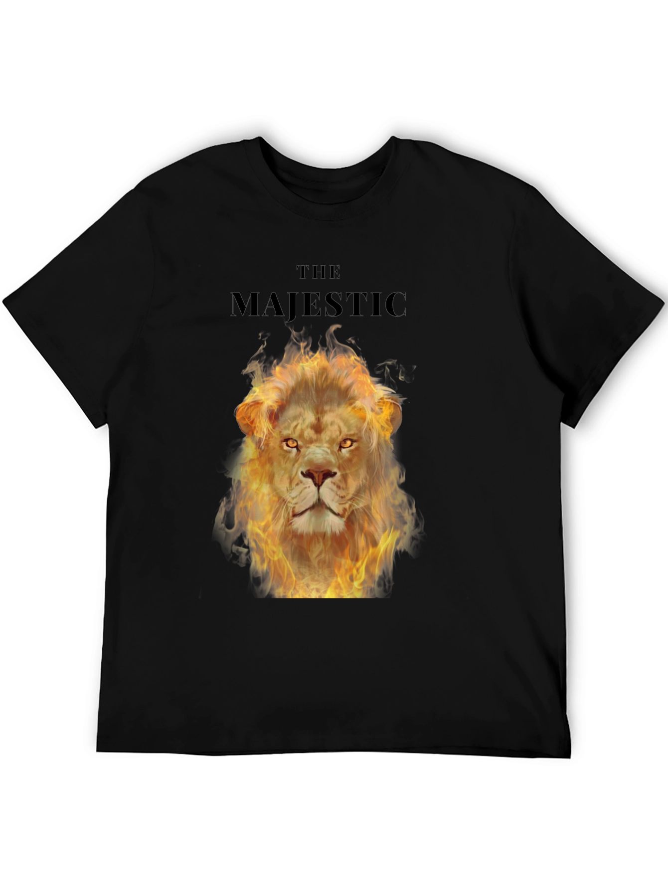 Majestic Fire Lion Graphic T-Shirt - Bold Black Tee