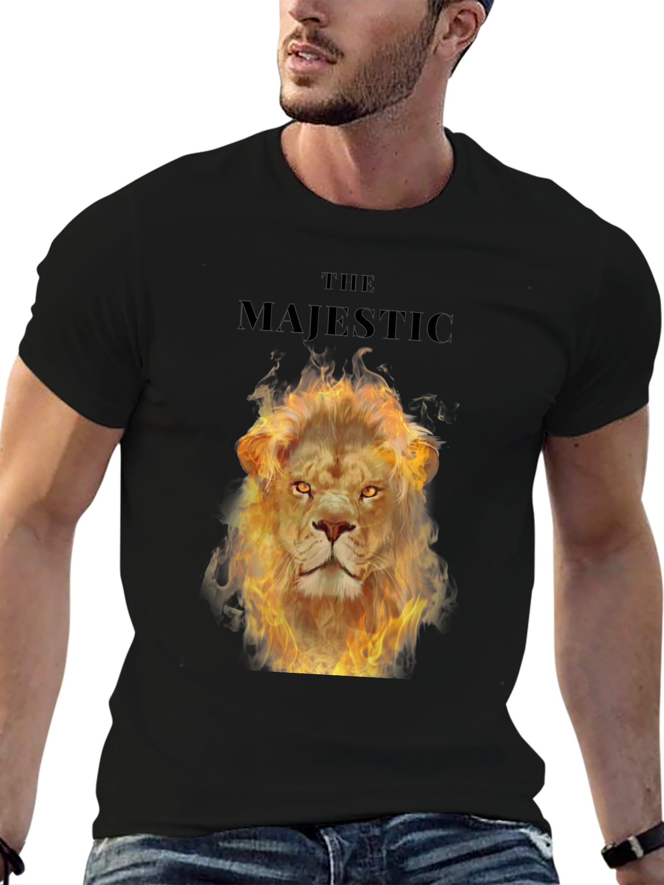Majestic Fire Lion Graphic T-Shirt - Bold Black Tee
